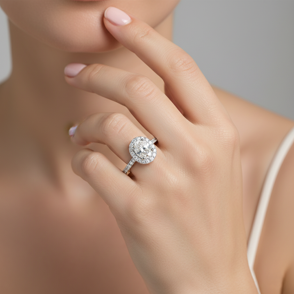 0.36ct Oval Halo Ring Chloe's Jewellers
