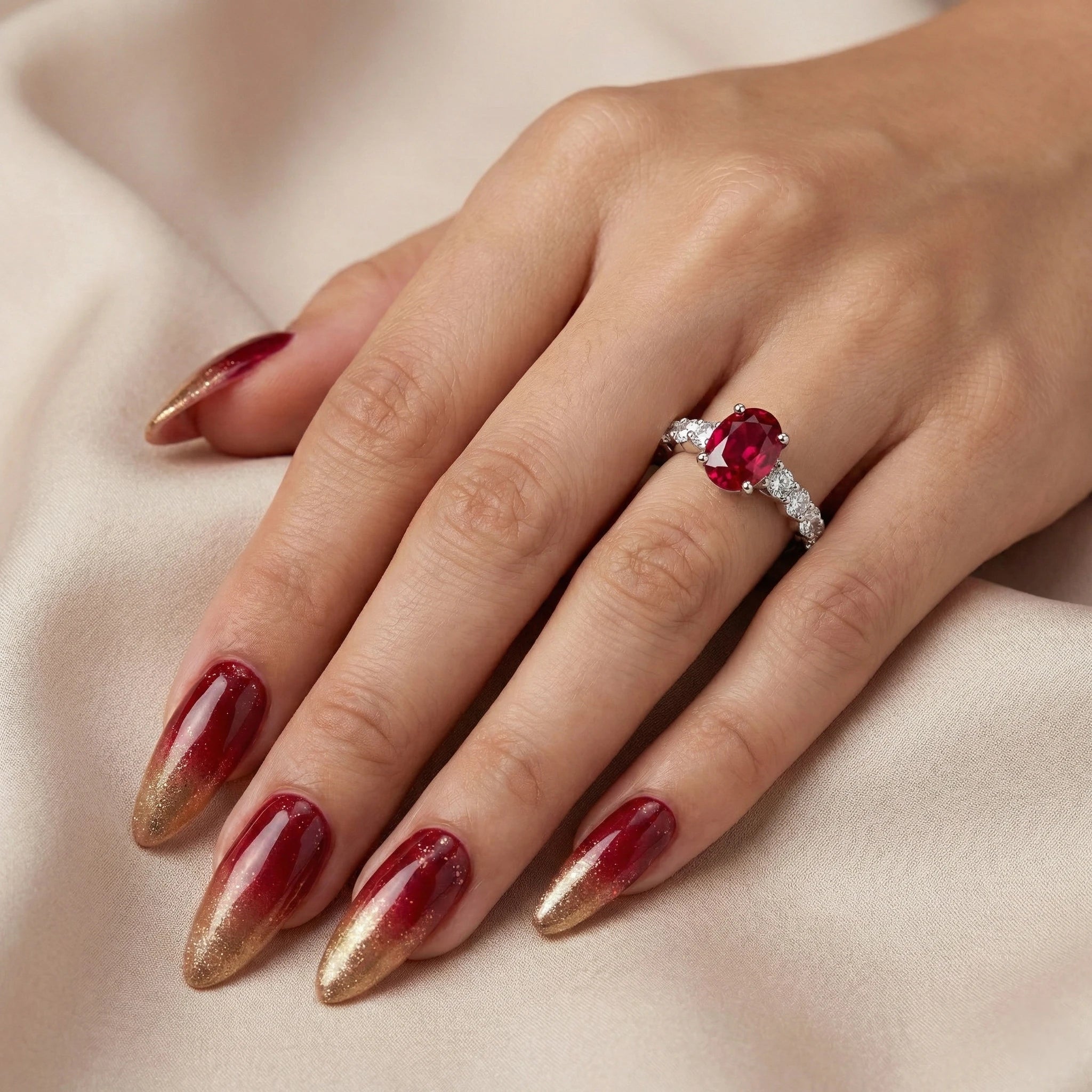 1.08ct Oval Shape Burma Ruby Engagement Ring, 18K Gold Chloe's Jewellers