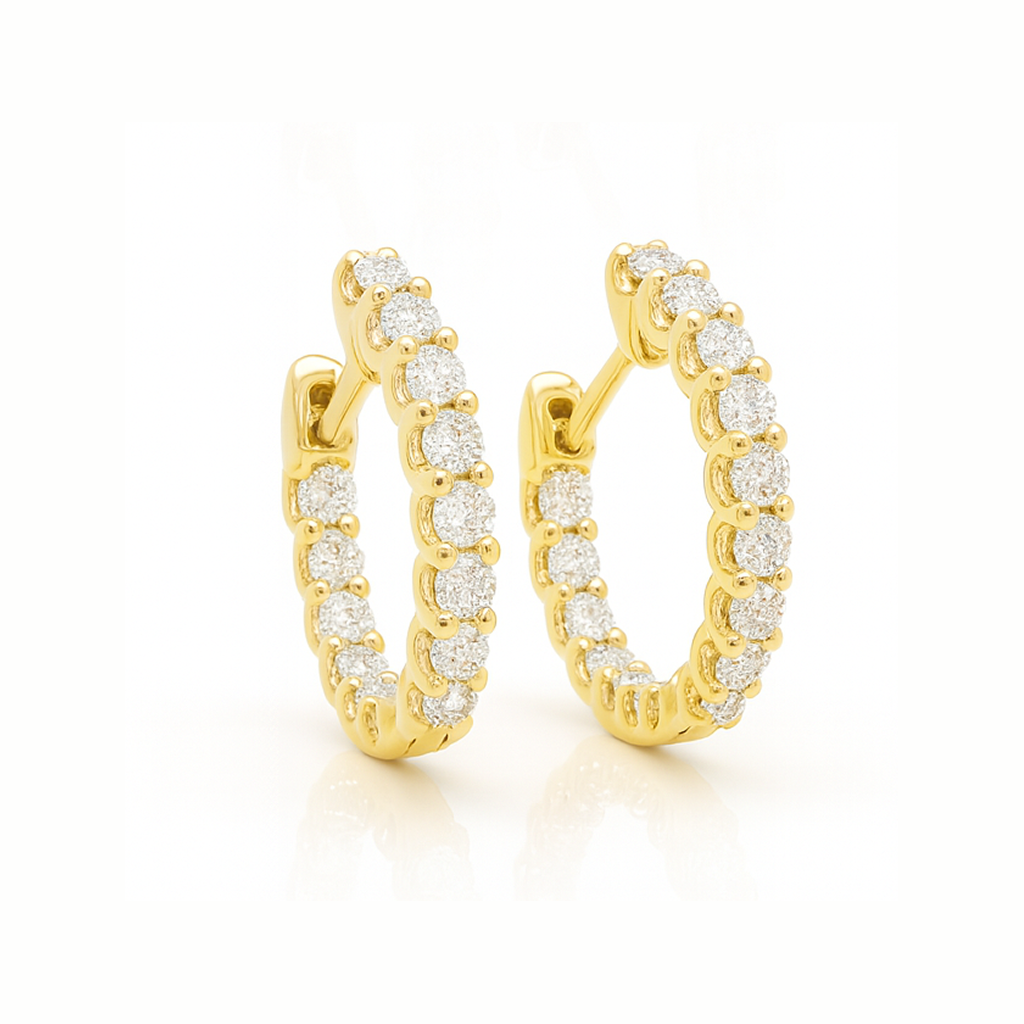 18K White Gold Claw Set In & Out Brilliant Cut Diamond Round Hoop Earrings 0.46CT