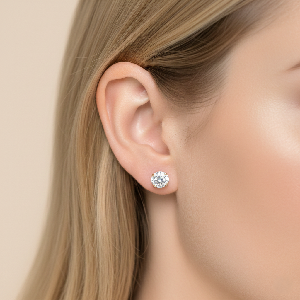 0.75cts Round Cut Lab Diamond Stud Yellow, 18ct White Gold