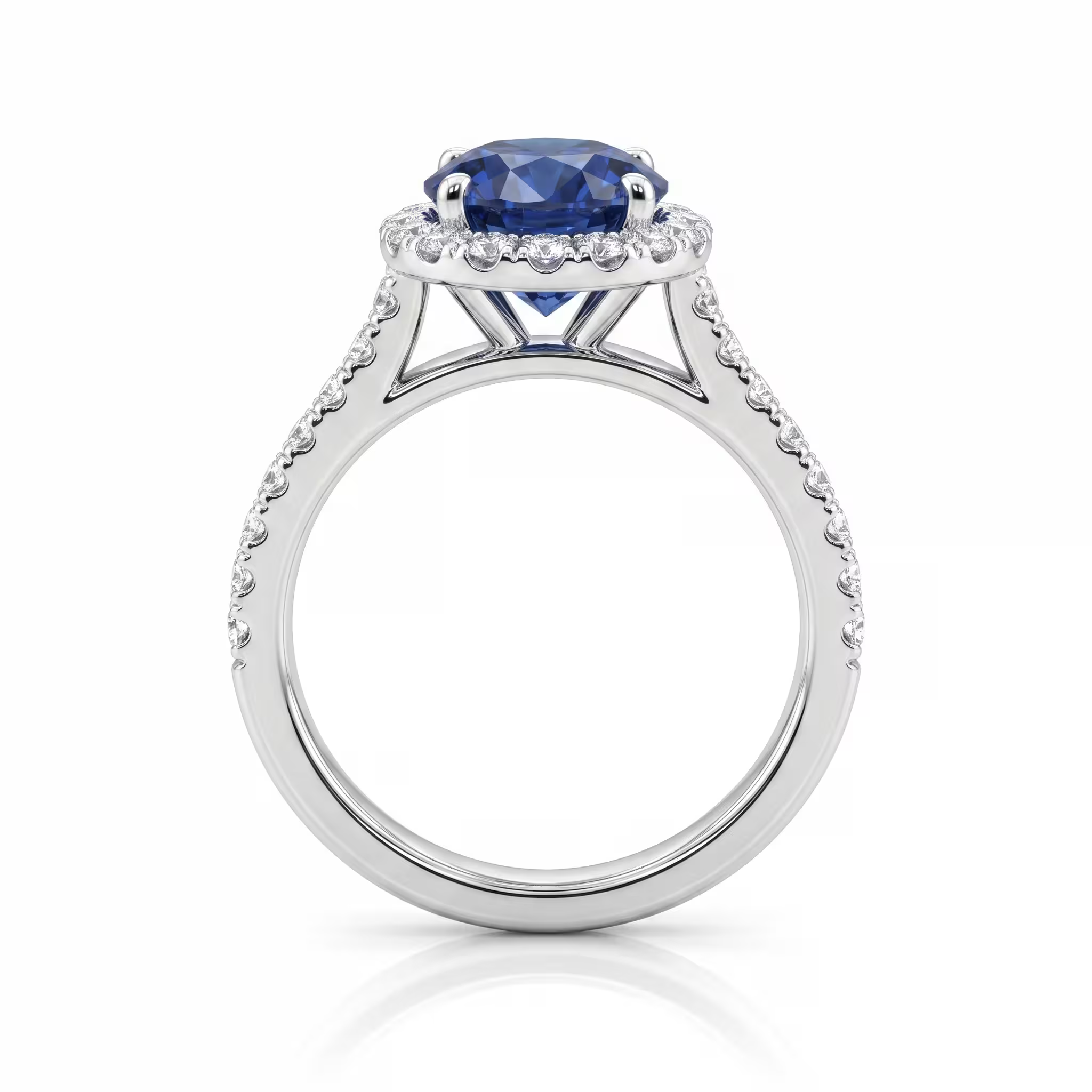 2.14ct Round Cut Blue Sapphire Halo Set Engagement Ring - 18K Gold Chloe's Jewellers