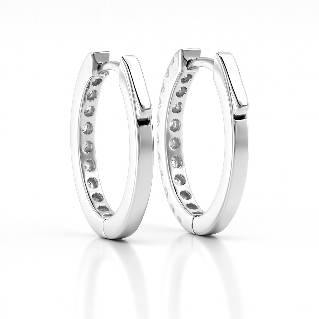 18K White Gold Grain Set Oval Hoop Diamond Earrings 0.98CT