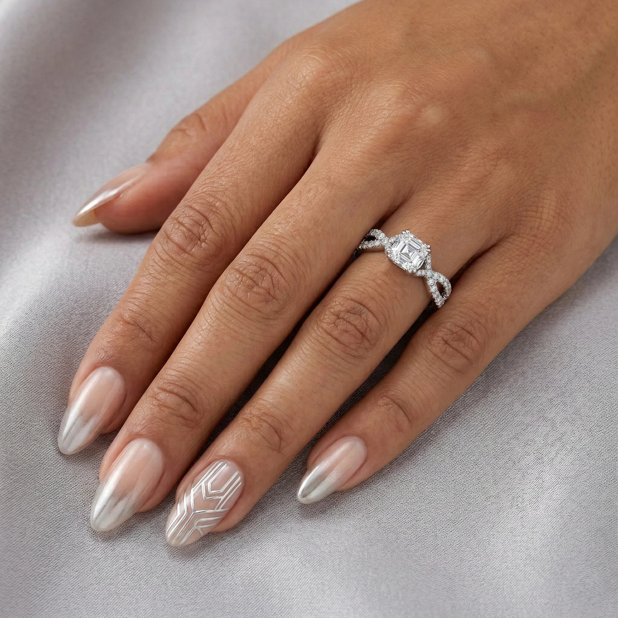 0.92ct Asscher Cut Natural Diamond Engagement Ring With Split Twisted Band Chloe's Jewellers