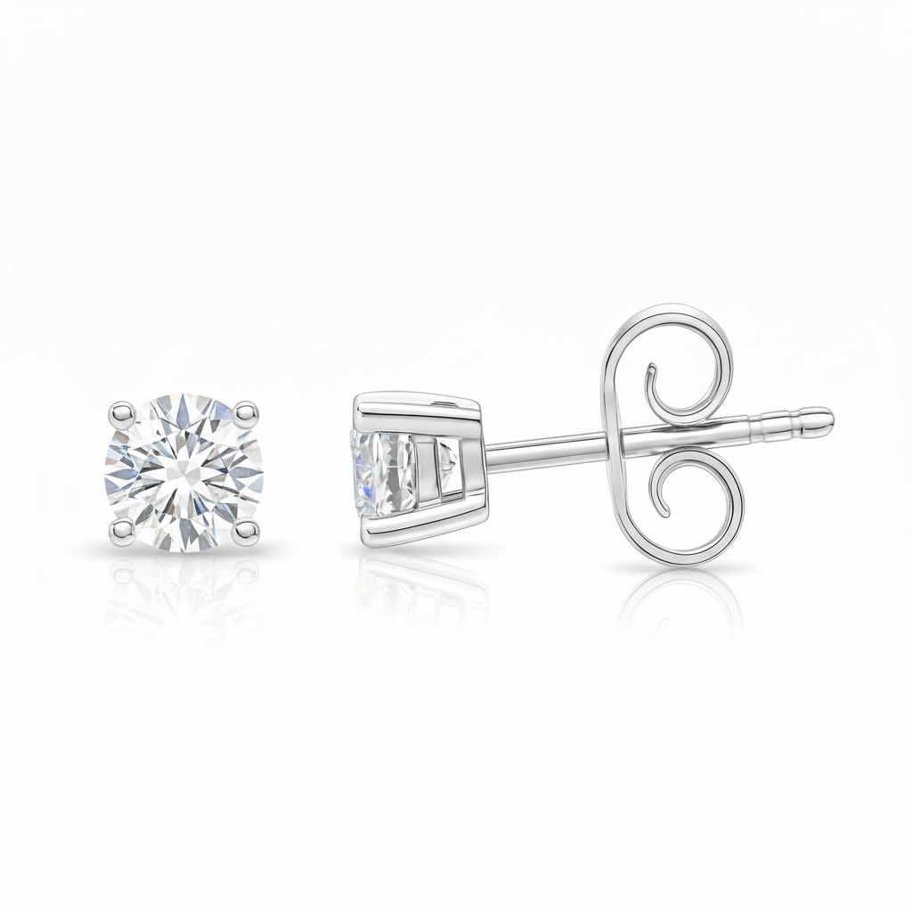 0.56ct Round Cut Natural Diamond Stud Earrings, 18ct White Gold Chloe's Jewellers