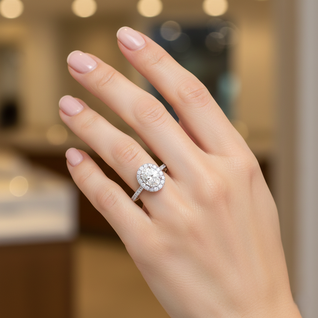 0.52ct Oval Halo Ring Chloe's Jewellers