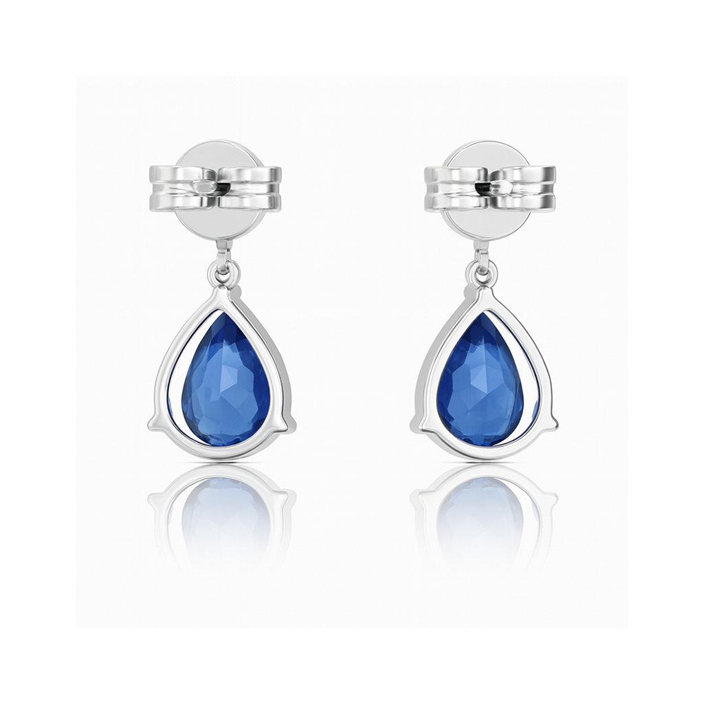 18K White Gold Pear Shape Blue Sapphire Drop Earrings 4ct