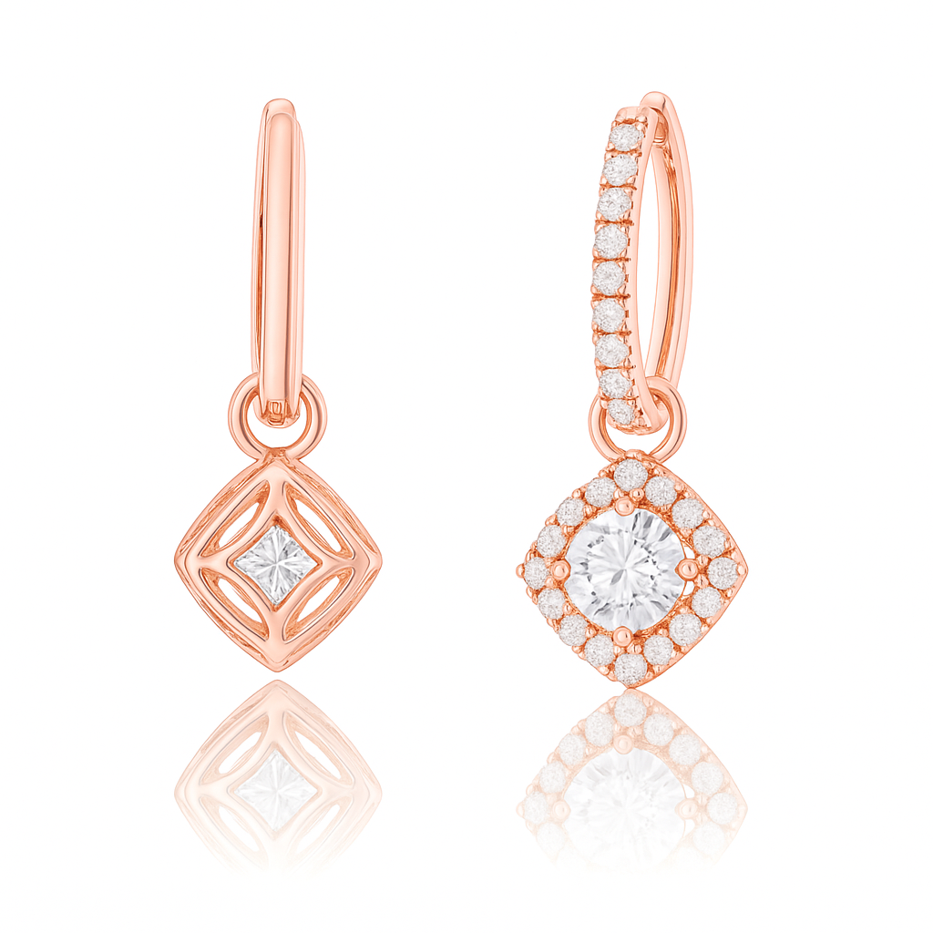 18K Rose Gold Round Brilliant Diamond Drop Earrings 1.06CT