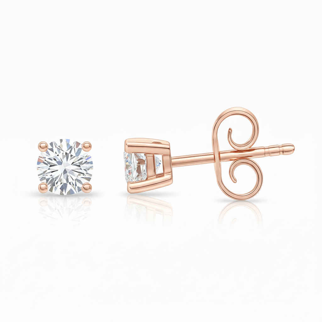 0.62ct Round Cut Natural Diamond Stud Earrings, 18ct Yellow Gold