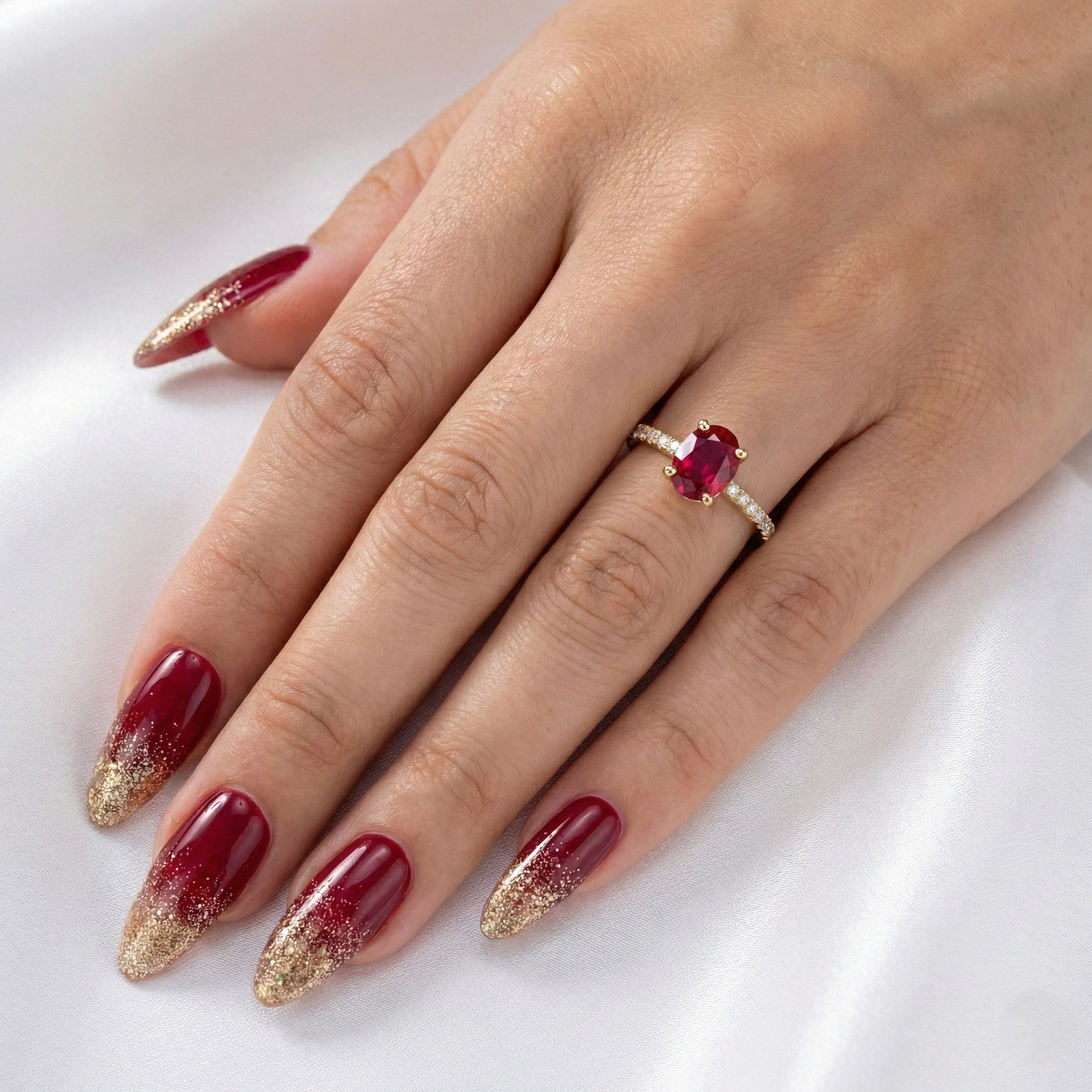 1.72ct Oval Cut Thai Ruby Engagement Ring, 18K Gold