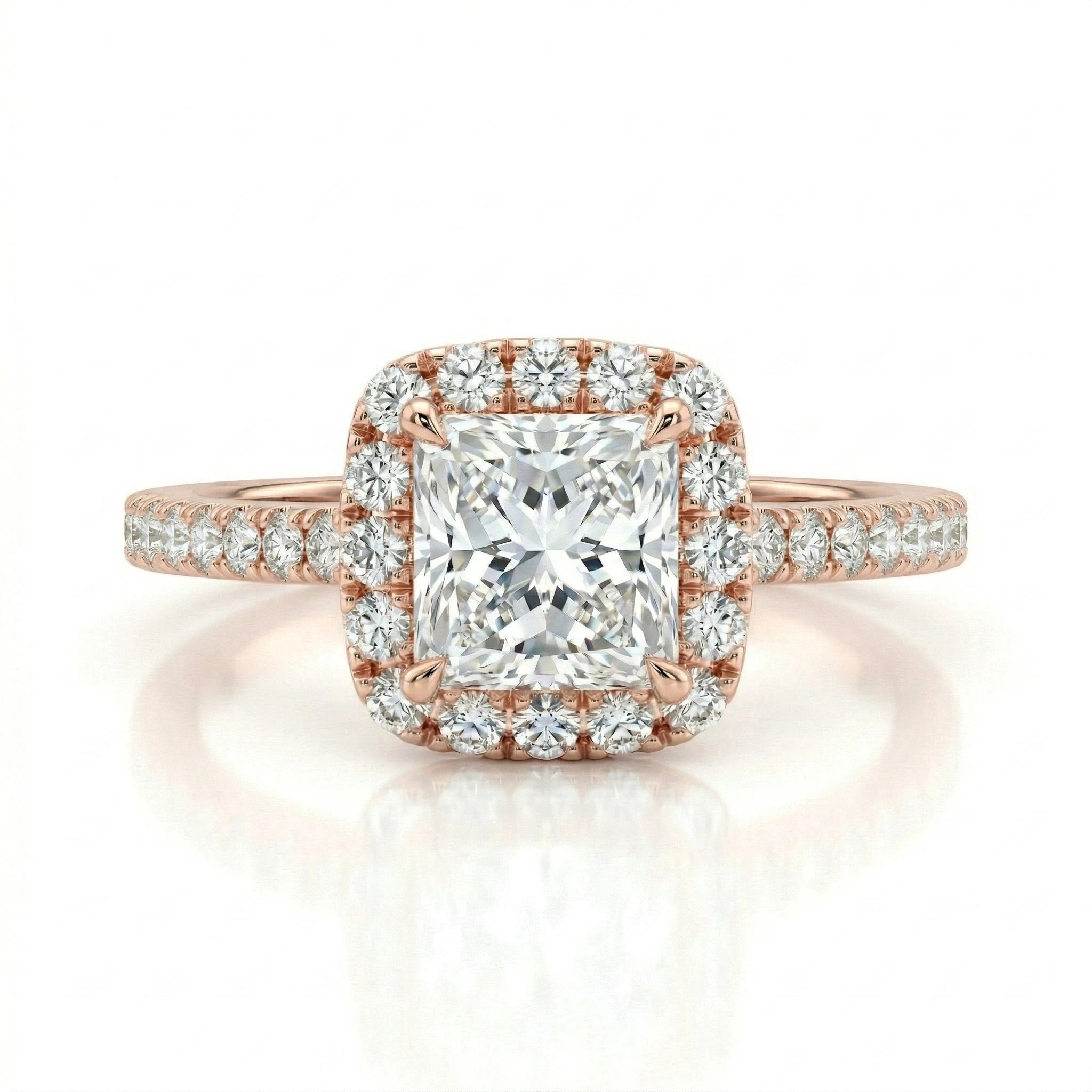 0.73ct GIA Natural Princess Cut Halo Set Engagement Ring