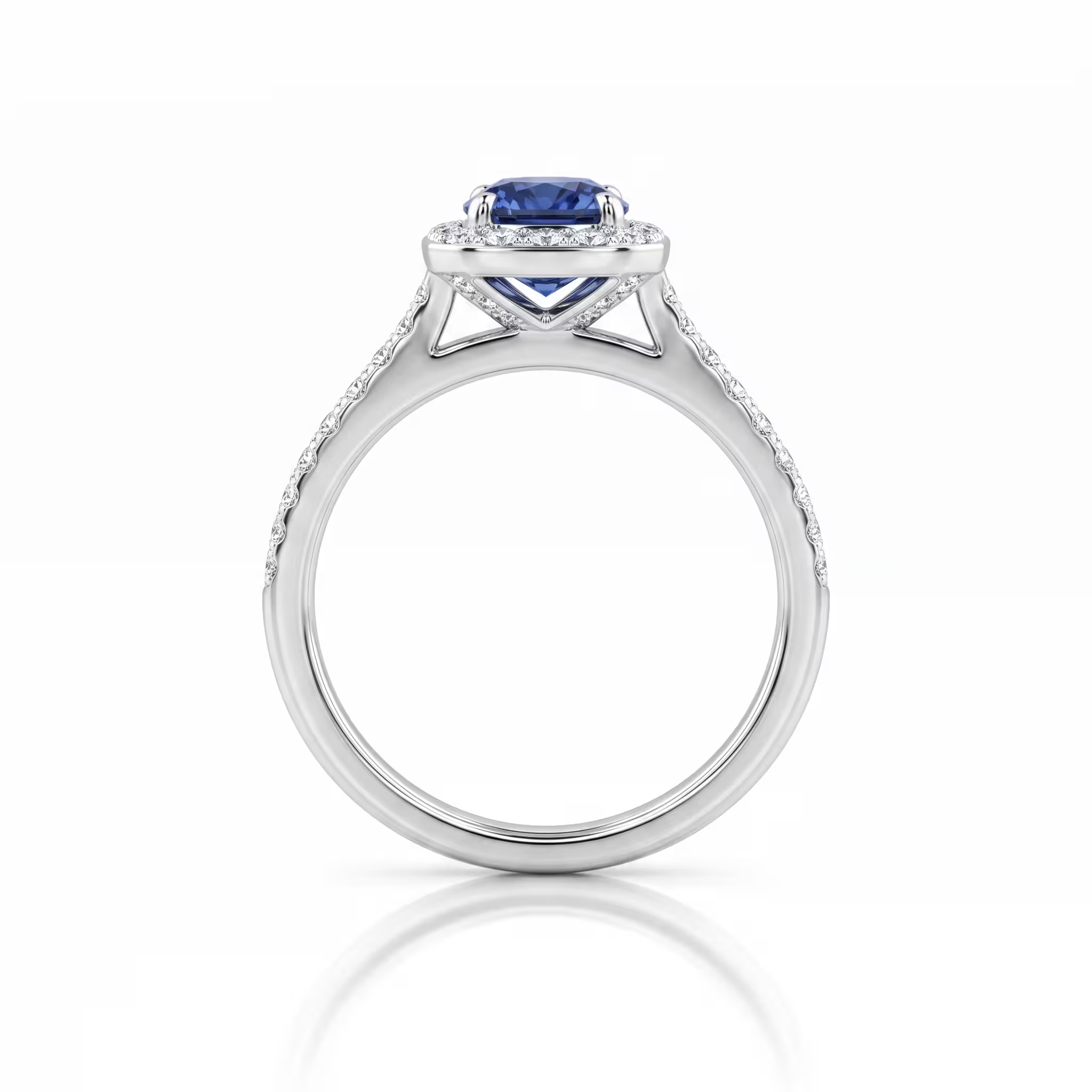 1.02ct Cushion Cut Blue Sapphire Halo Setting Engagement Ring - 18K Gold Chloe's Jewellers
