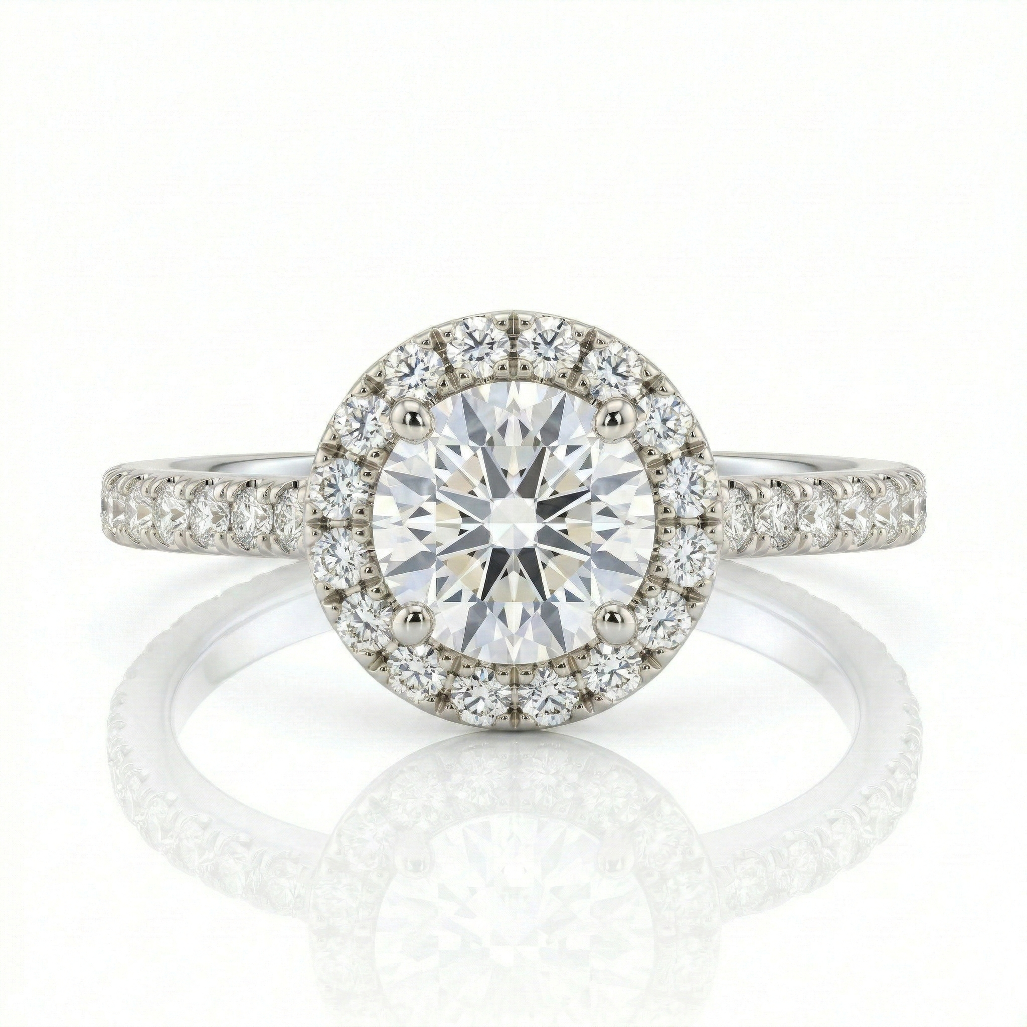 0.41ct Round Cut Natural Diamond Halo Setting Engagement Ring, E / VVS1