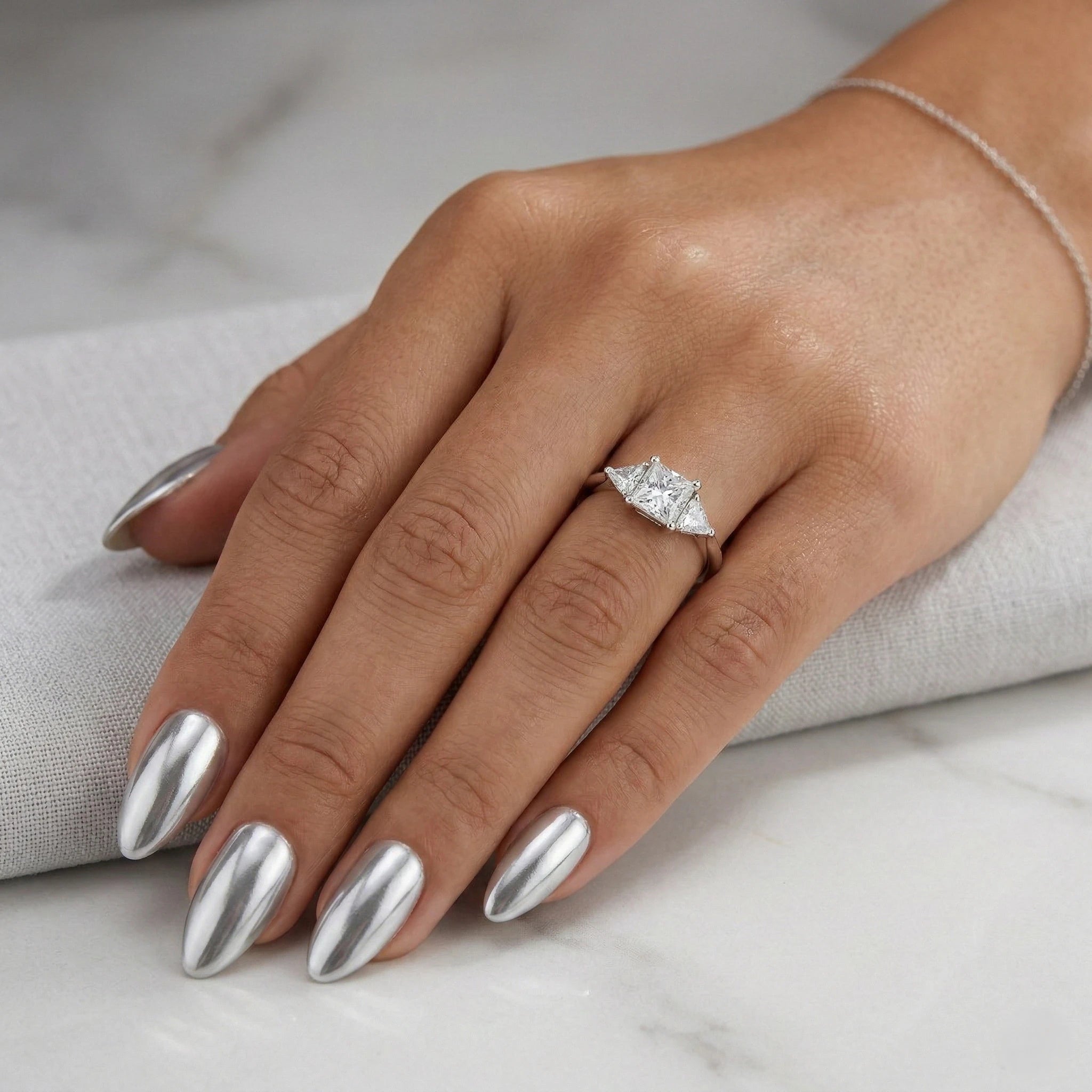 1.50ct GIA Princess Cut Natural Diamond Engagement Ring With Two Side Stones Chloe's Jewellers