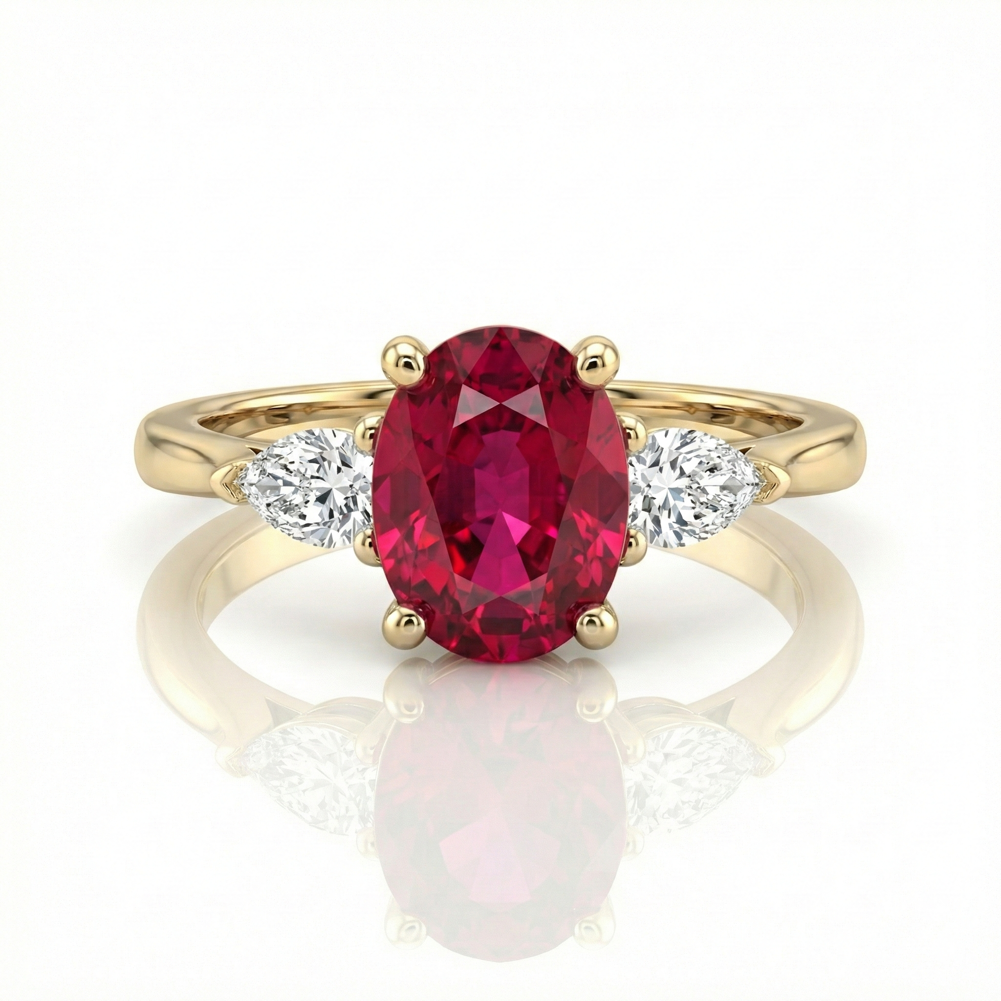 1.55ct Oval Cut Burma Ruby Engagement Ring with Side Diamonds