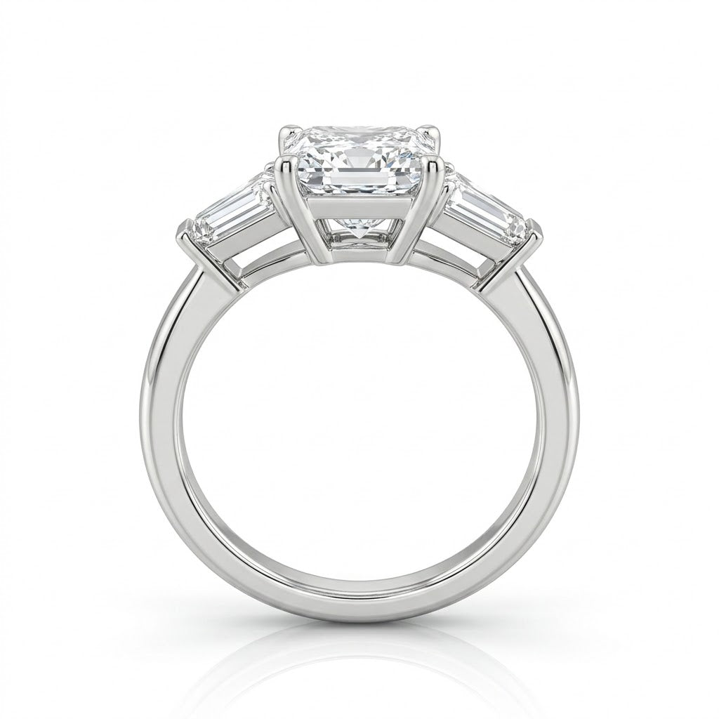 1.50ct GIA Princess Cut Natural Diamond Engagement Ring With Two Side Stones Chloe's Jewellers