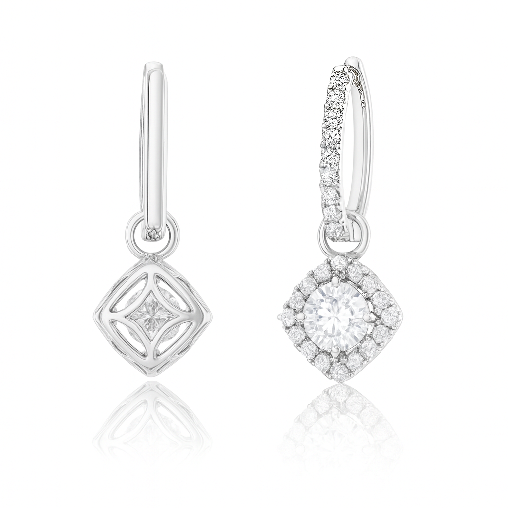 18K Rose Gold Round Brilliant Diamond Drop Earrings 1.06CT