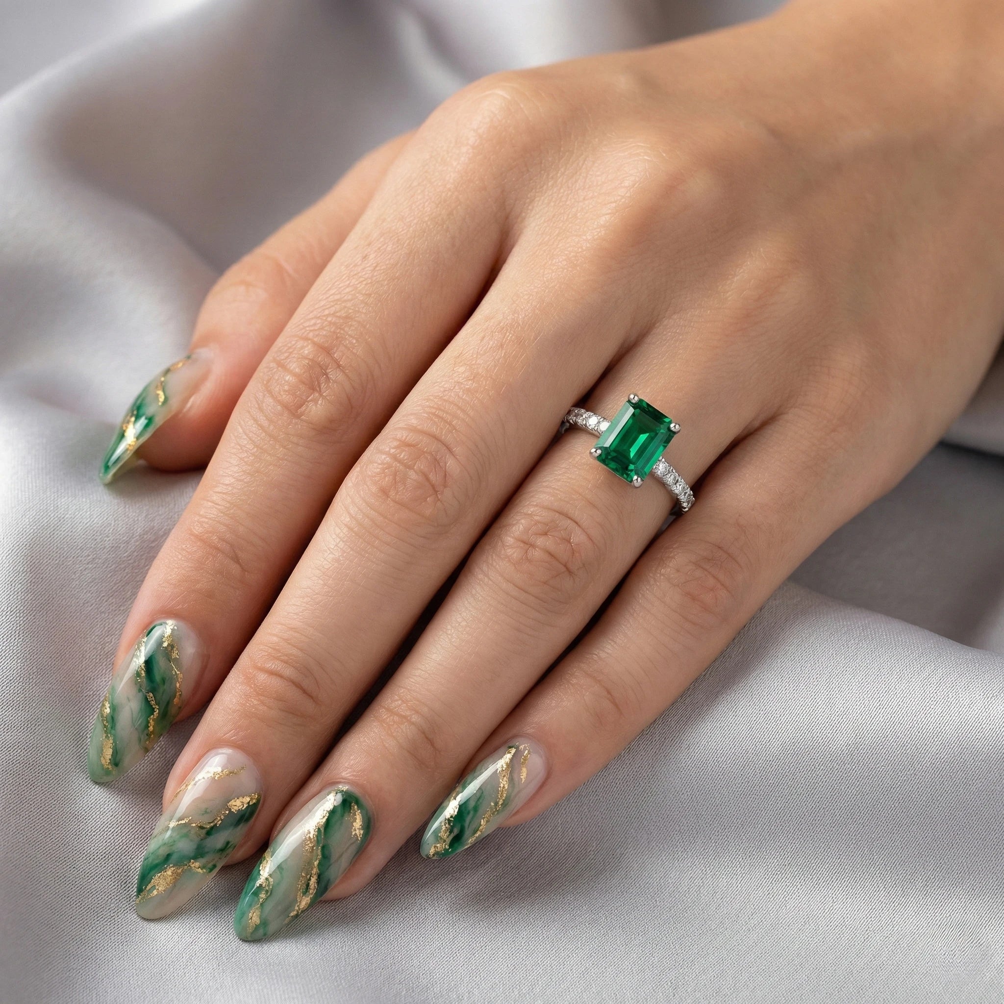 1.17ct Green Emerald Cut Engagement Ring, 18K Gold