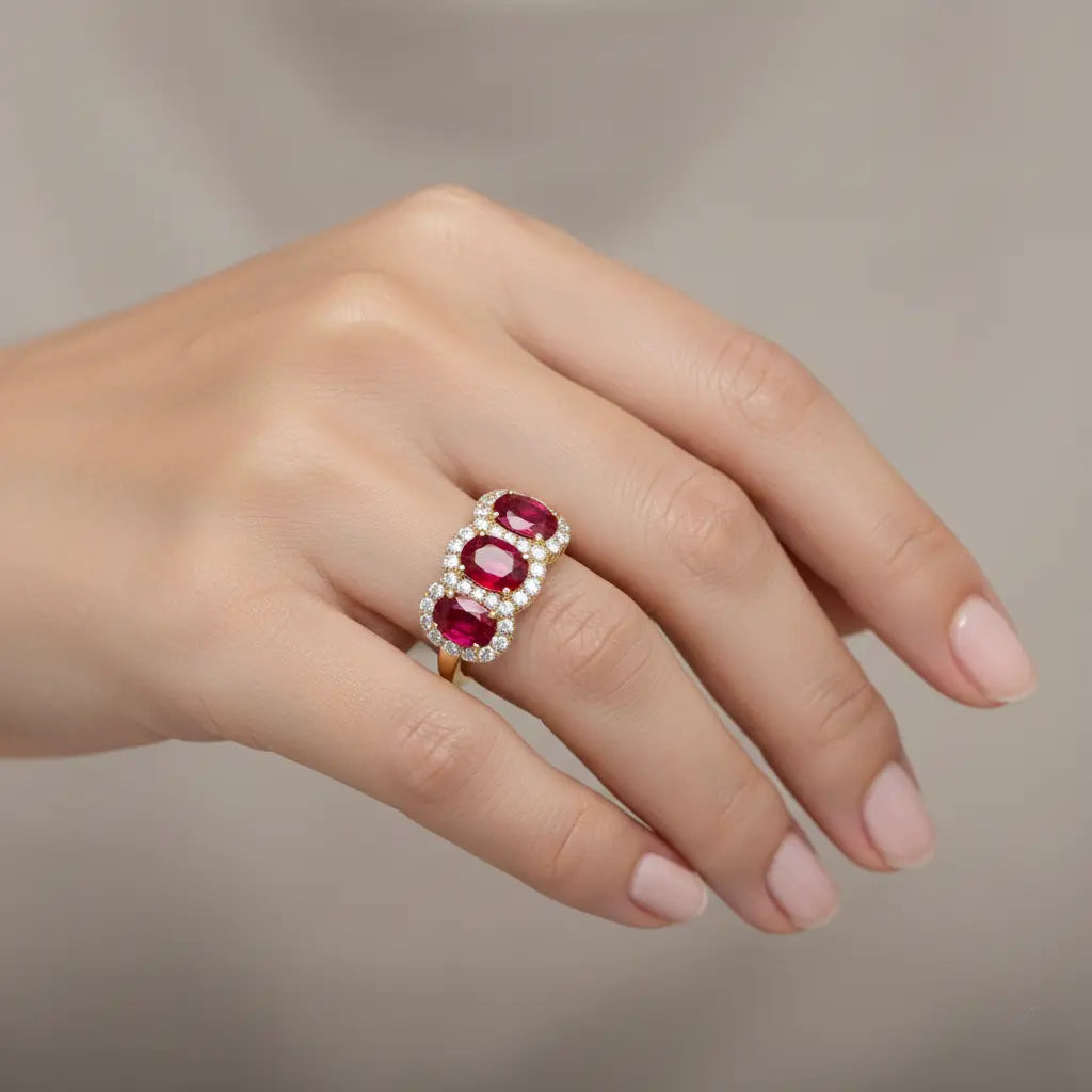 Ruby Halo Trilogy & Diamond Ring Chloe's Jewellers
