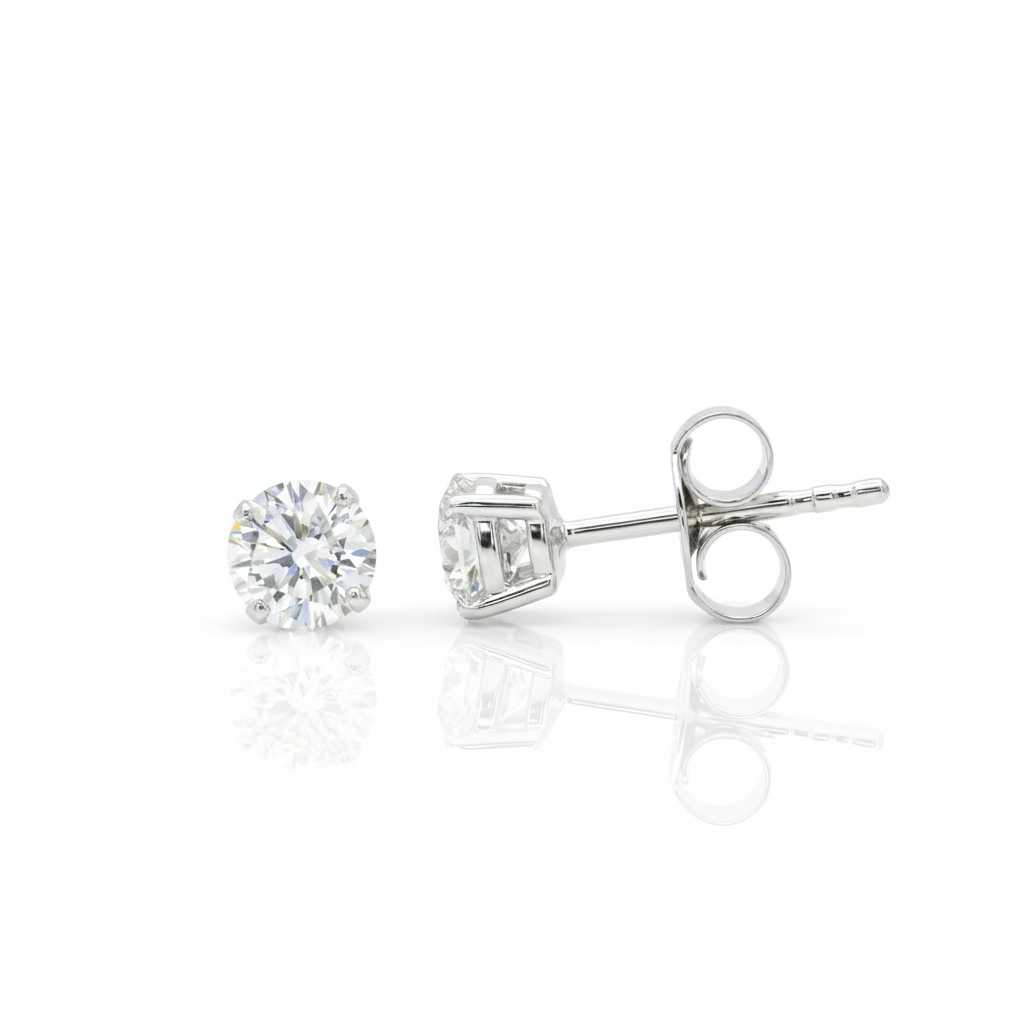 0.88cts Round Cut Lab Diamond Stud Yellow, 18ct White Gold
