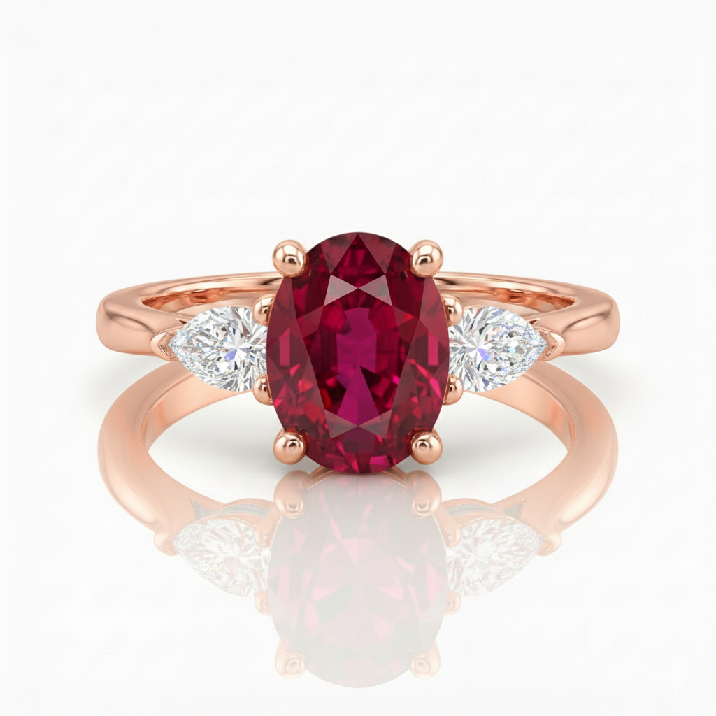 1.55ct Oval Cut Burma Ruby Engagement Ring with Side Diamonds