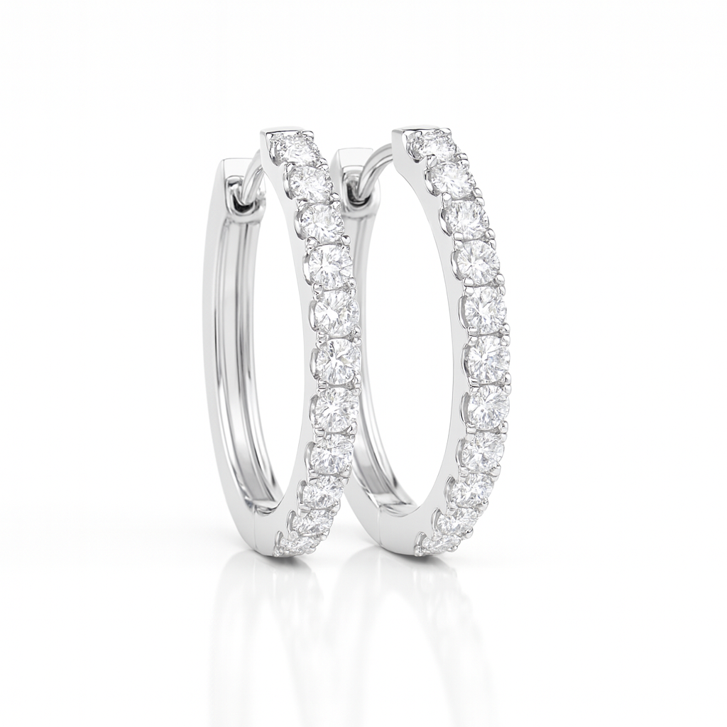 18K White Gold Grain Set Oval Hoop Diamond Earrings 0.98CT