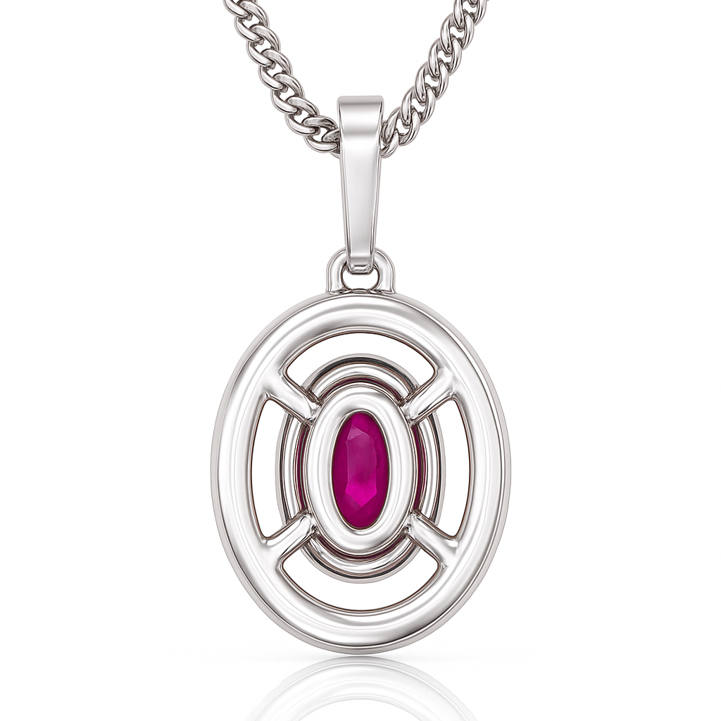 Oval cut Ruby Halo Setting Pendant Necklace 1.22CT