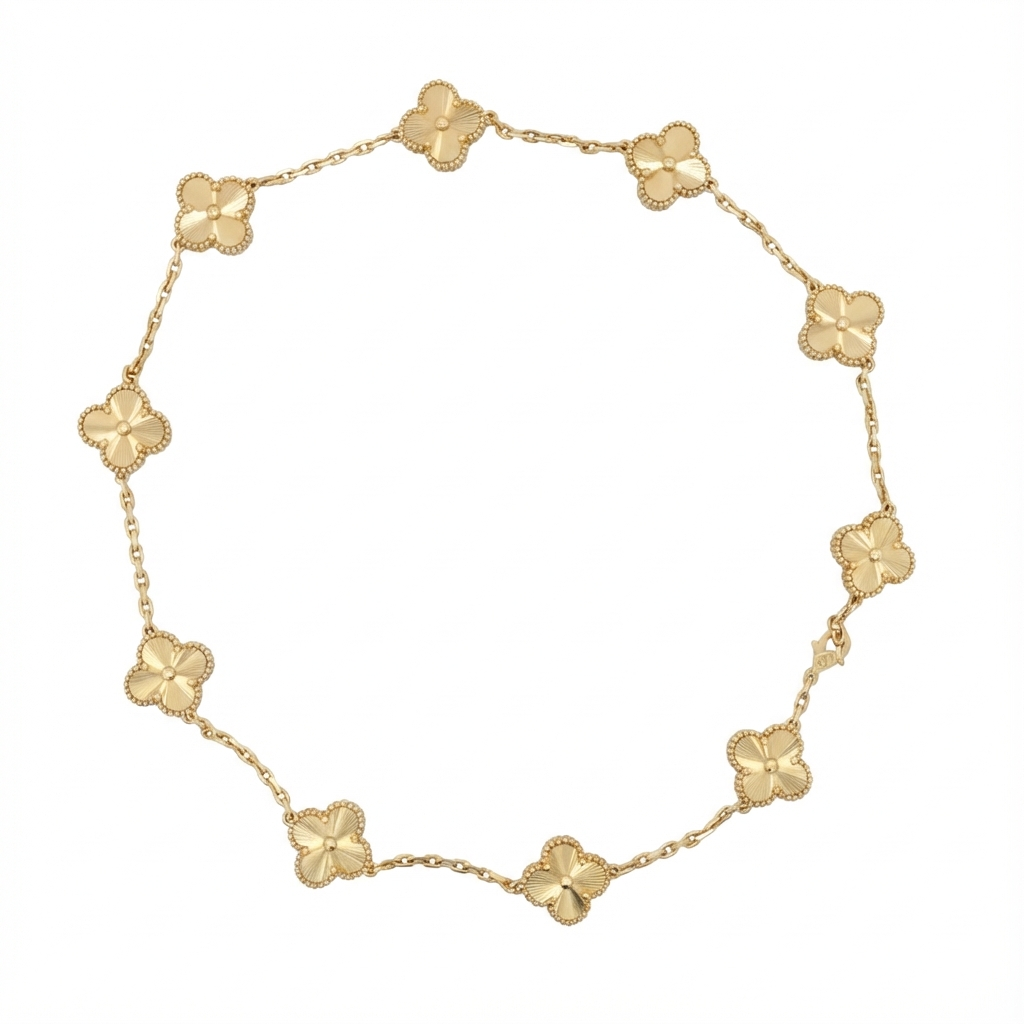 Van Cleef & Arpels Vintage Alhambra Necklace, 10 motifs, 18ct Yellow Gold, Box Chloe's Jewellers