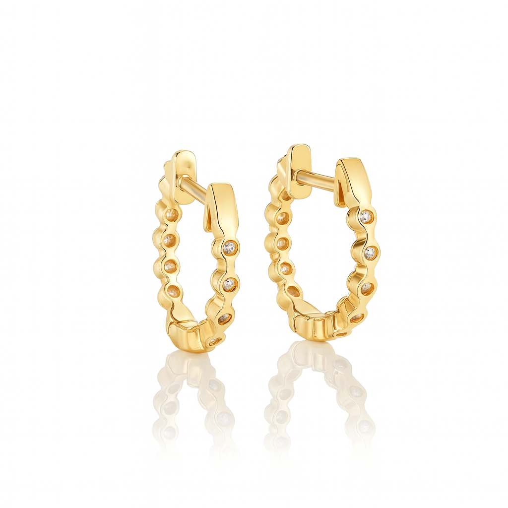 Claw Set In & Out Brilliant Cut Diamond Round Hoop Earrings 0.33CT