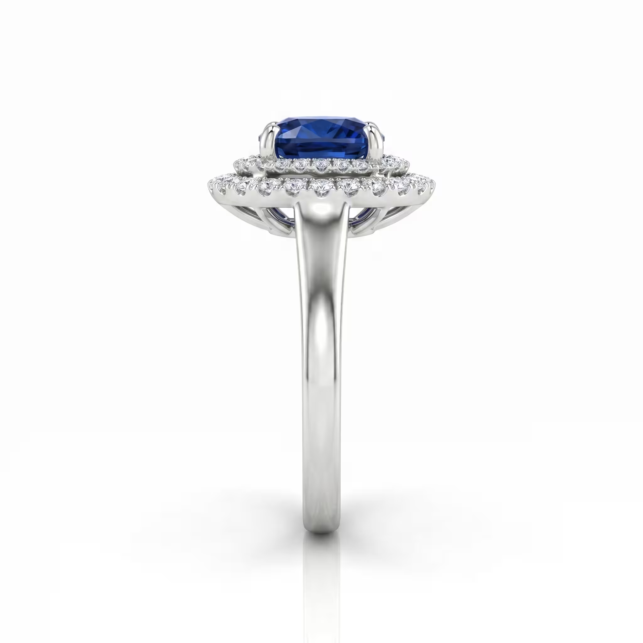1.47ct Oval Cut Blue Sapphire Halo Setting Engagement Ring - 18K Gold Chloe's Jewellers