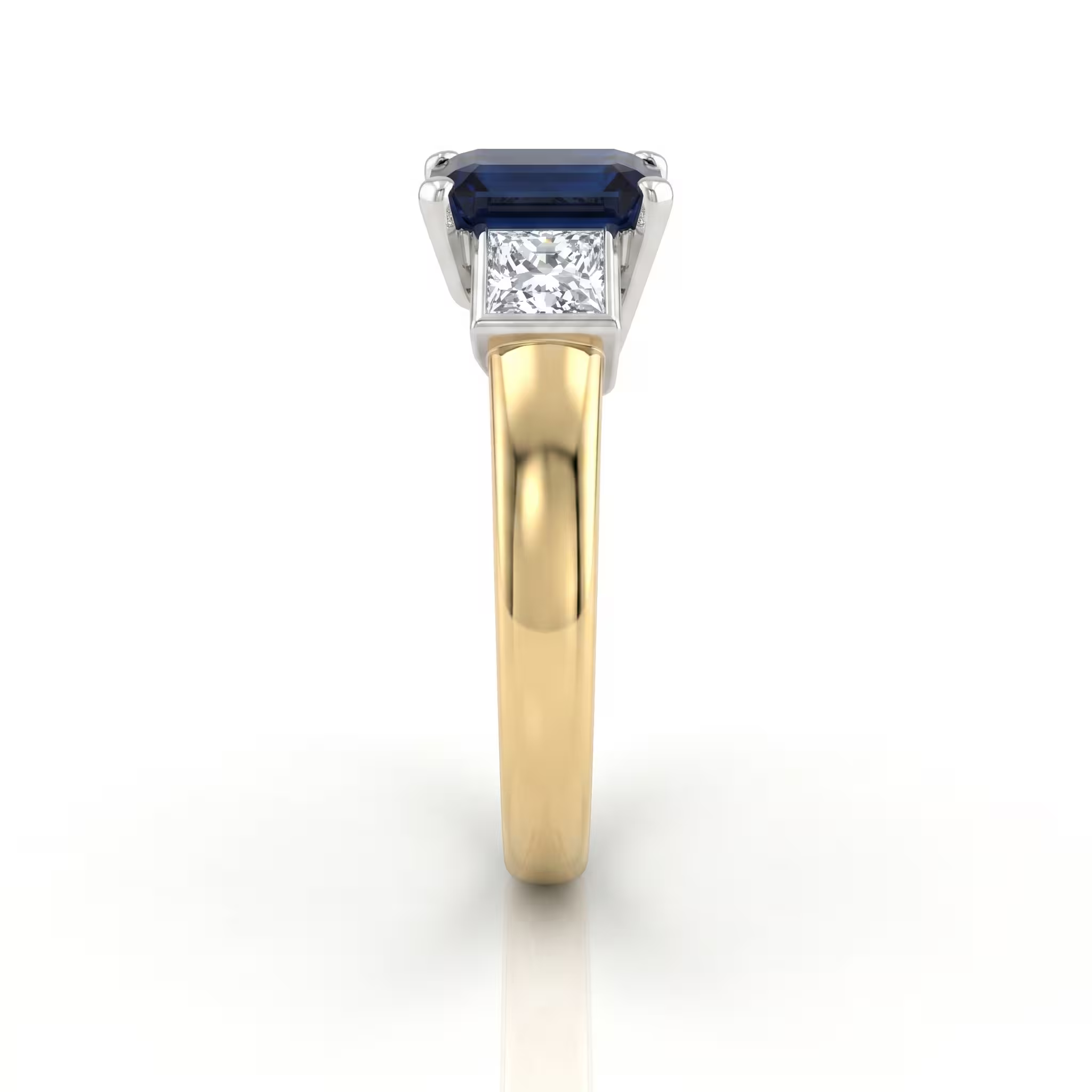2.01ct Emerald Cut Blue Sapphire Side Stone Engagement Ring - 18K Mix Gold Chloe's Jewellers