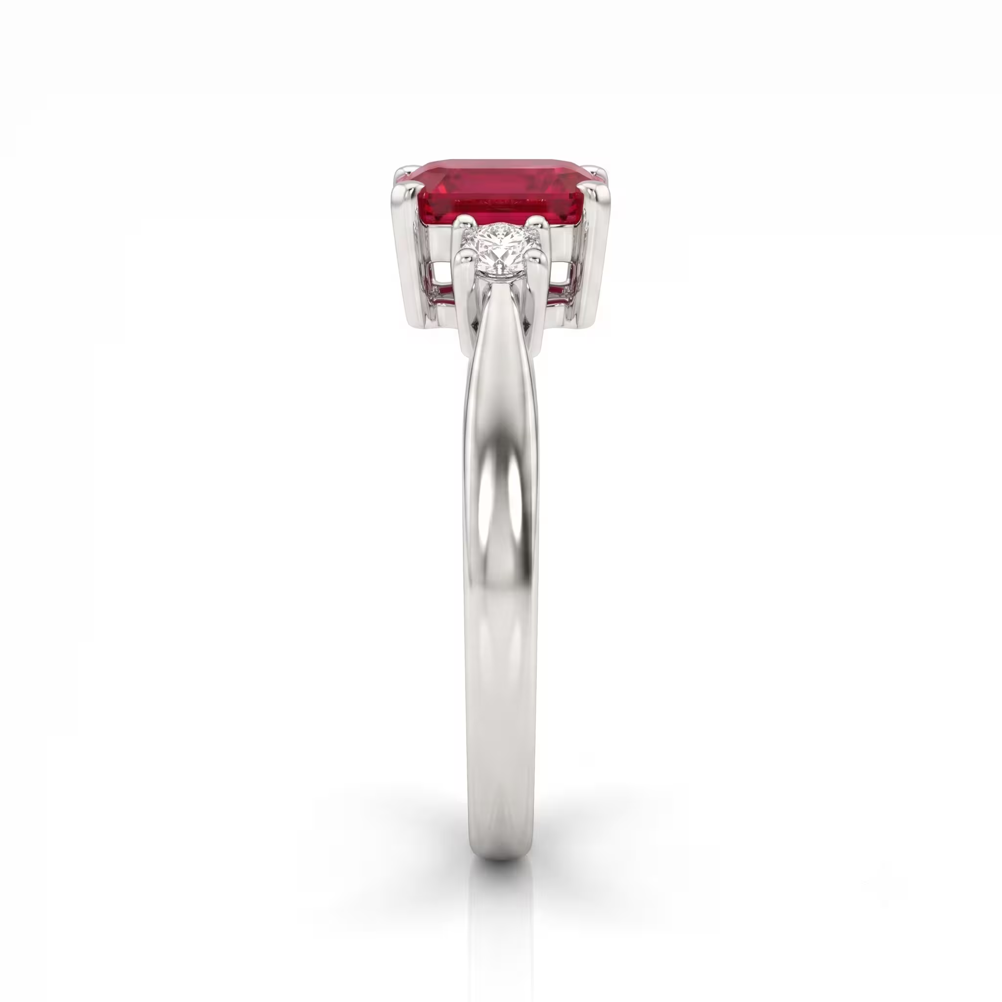 1.25ct Emerald Cut Burma Ruby Trilogy Engagement Ring - Platinum