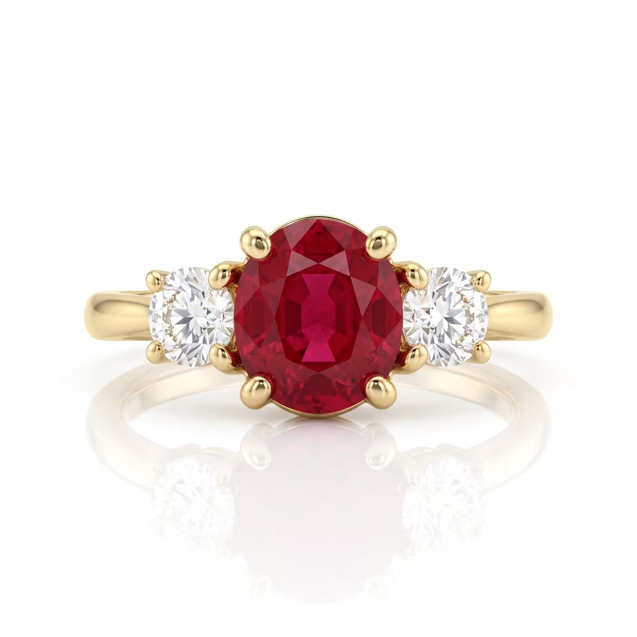1.55ct Oval Cut Burma No Heat Ruby Trilogy Engagement Ring - 18k Gold