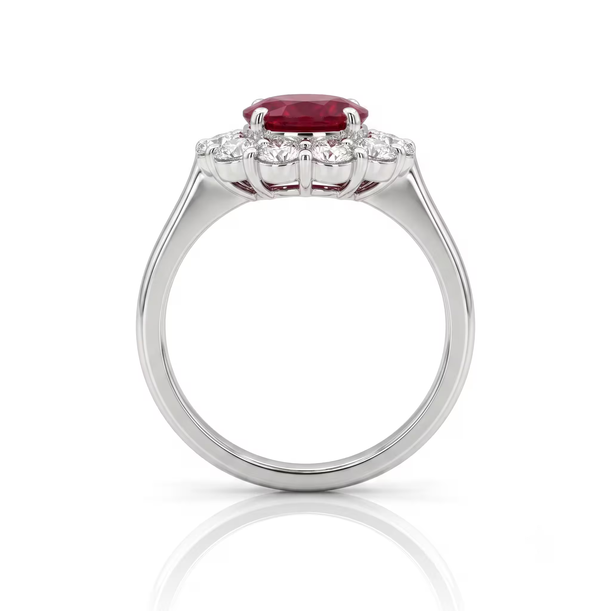 1.00ct Oval Shape African Ruby Halo Set Engagement Ring