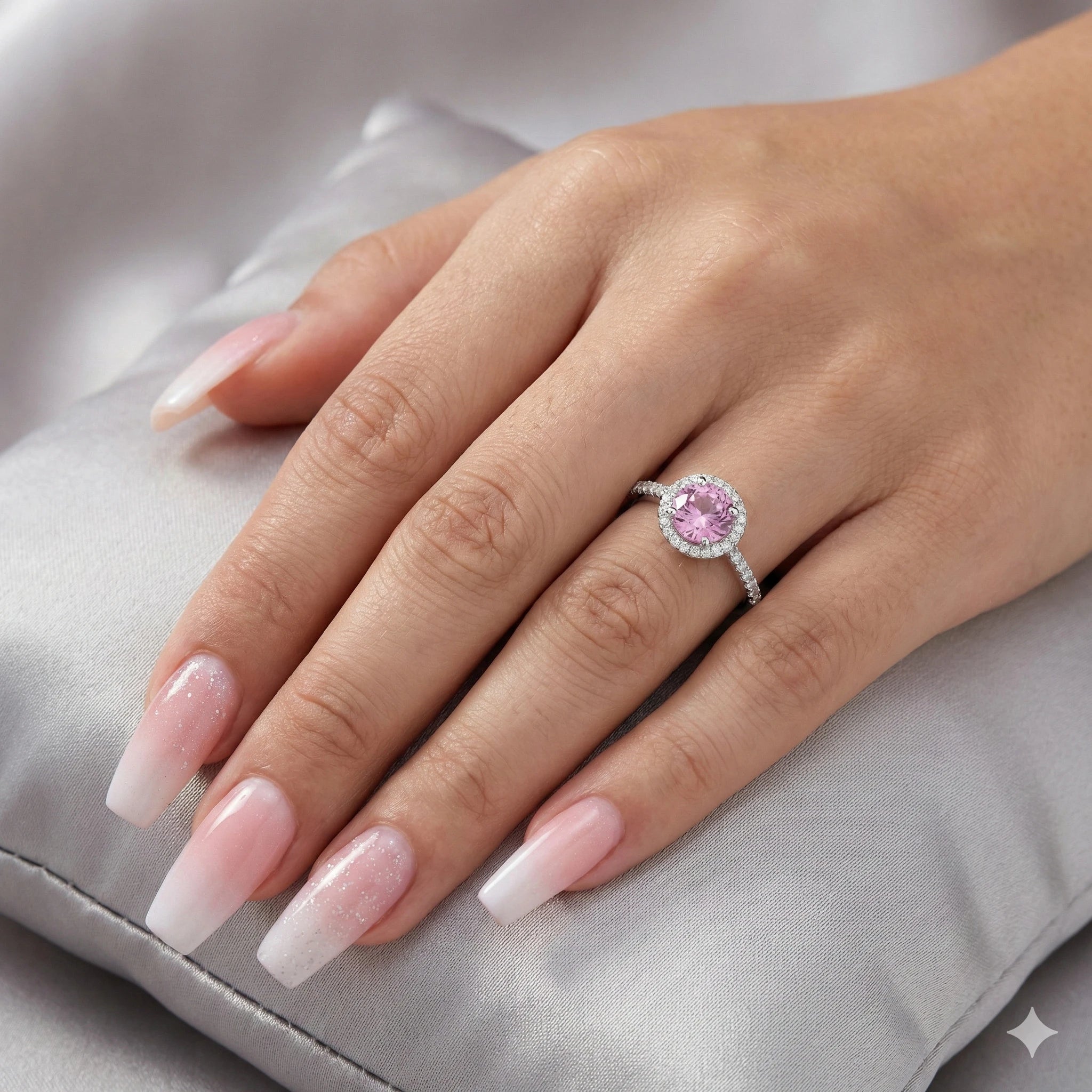 0.66ct Round Cut Pink Sapphire Halo Setting Engagement Ring Chloe's Jewellers