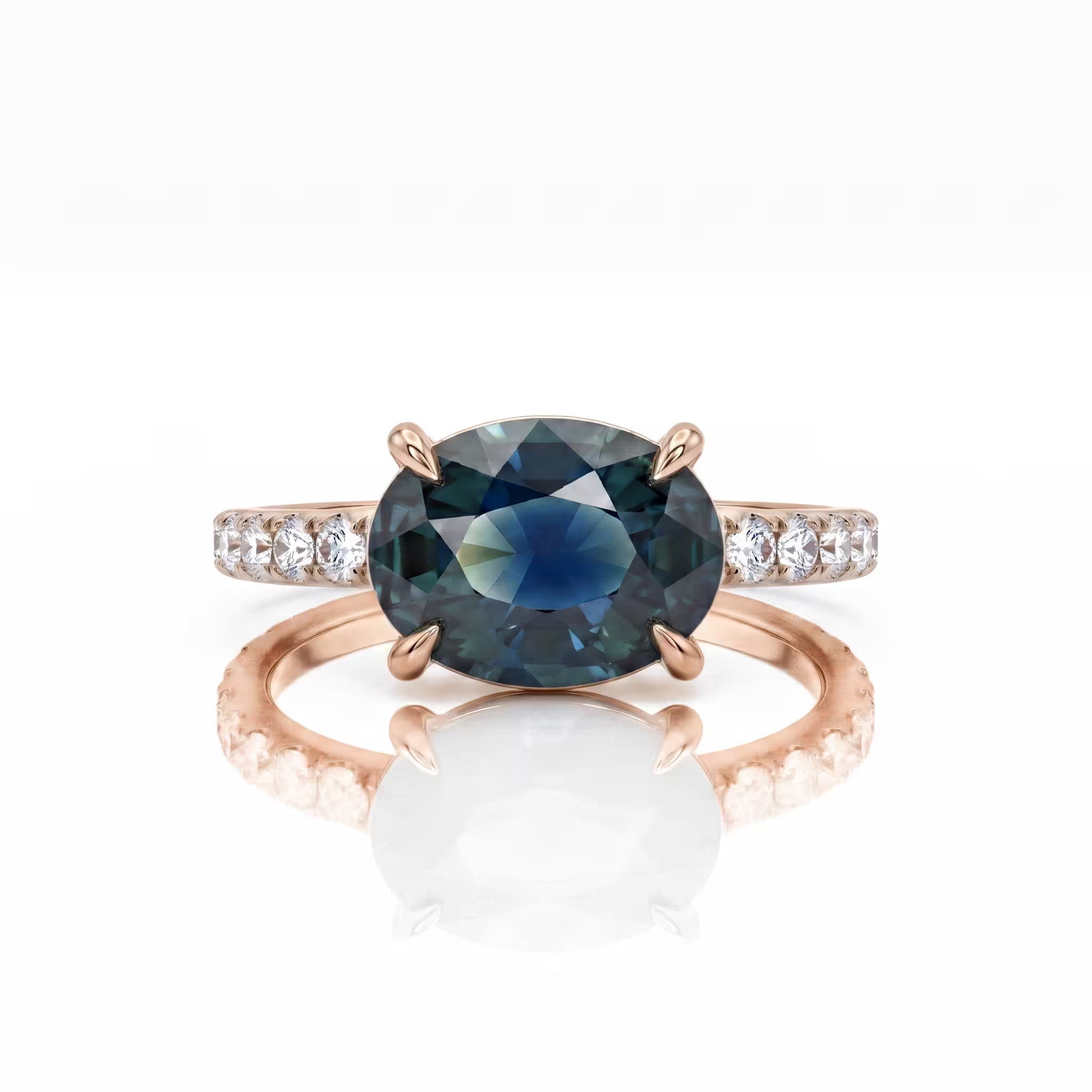 2.52ct Oval Cut Teal Sapphire Engagement Ring - 18K Gold
