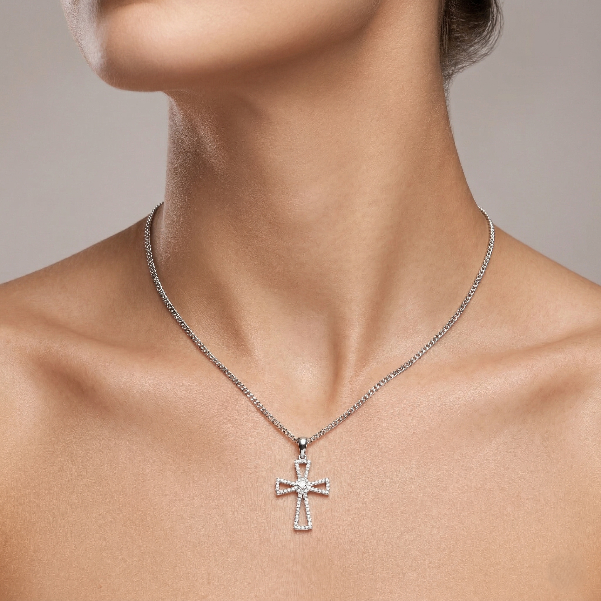 0.34ct Natural Diamond Cross Pendant Necklace in 18K White Gold Chloe's Jewellers