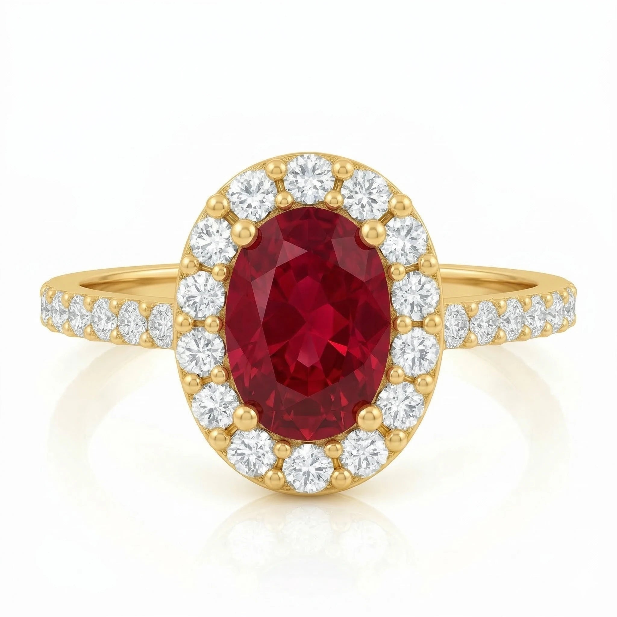 PEONY OVAL HALO RUBY RING Chloe's Jewellers