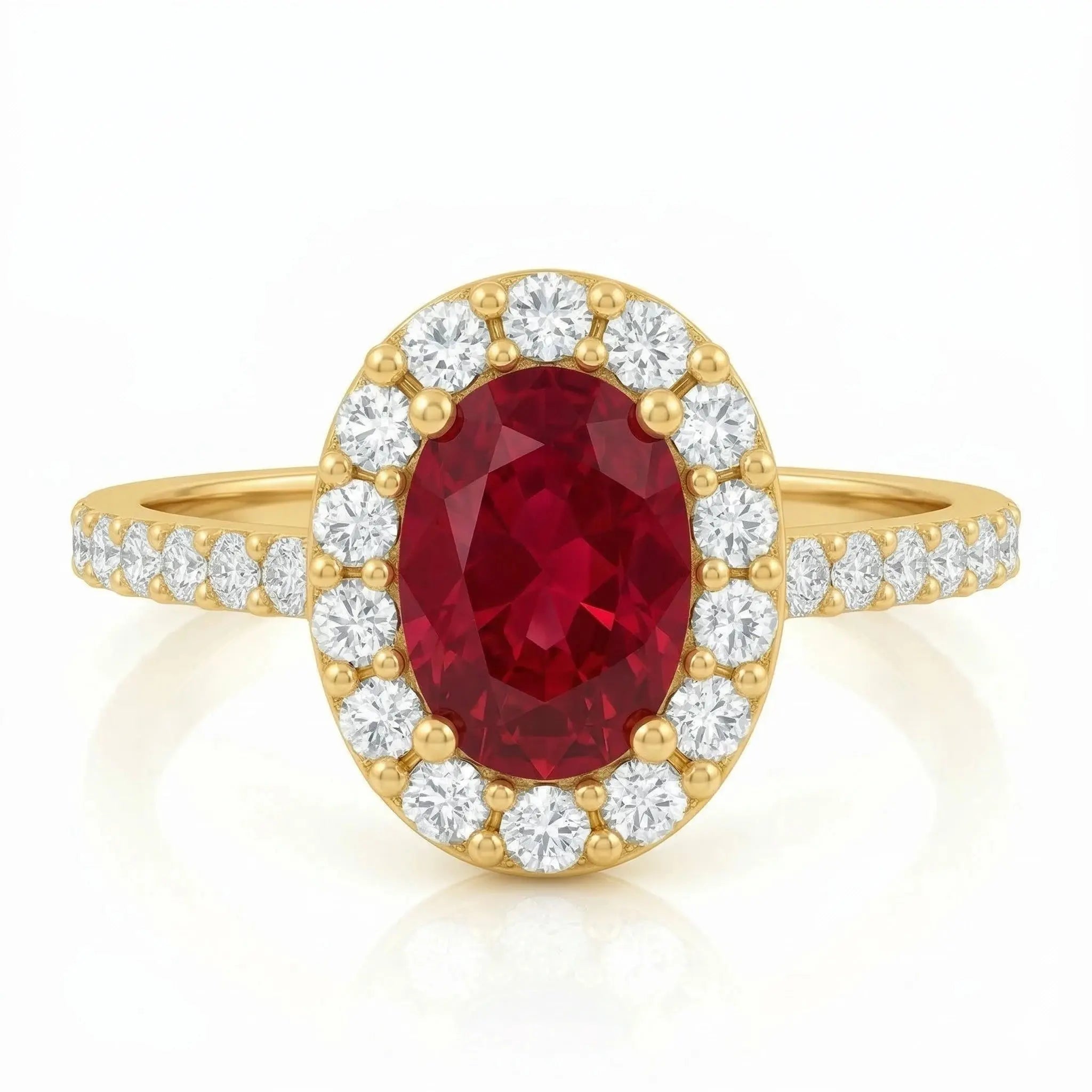 PEONY OVAL HALO RUBY RING Chloe's Jewellers