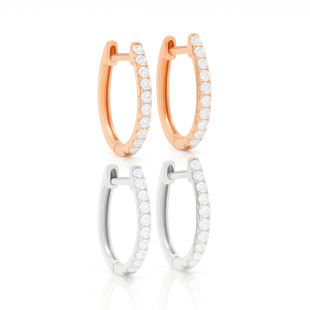 Grain Set Oval Hoop Diamond Earrings 0.20CT