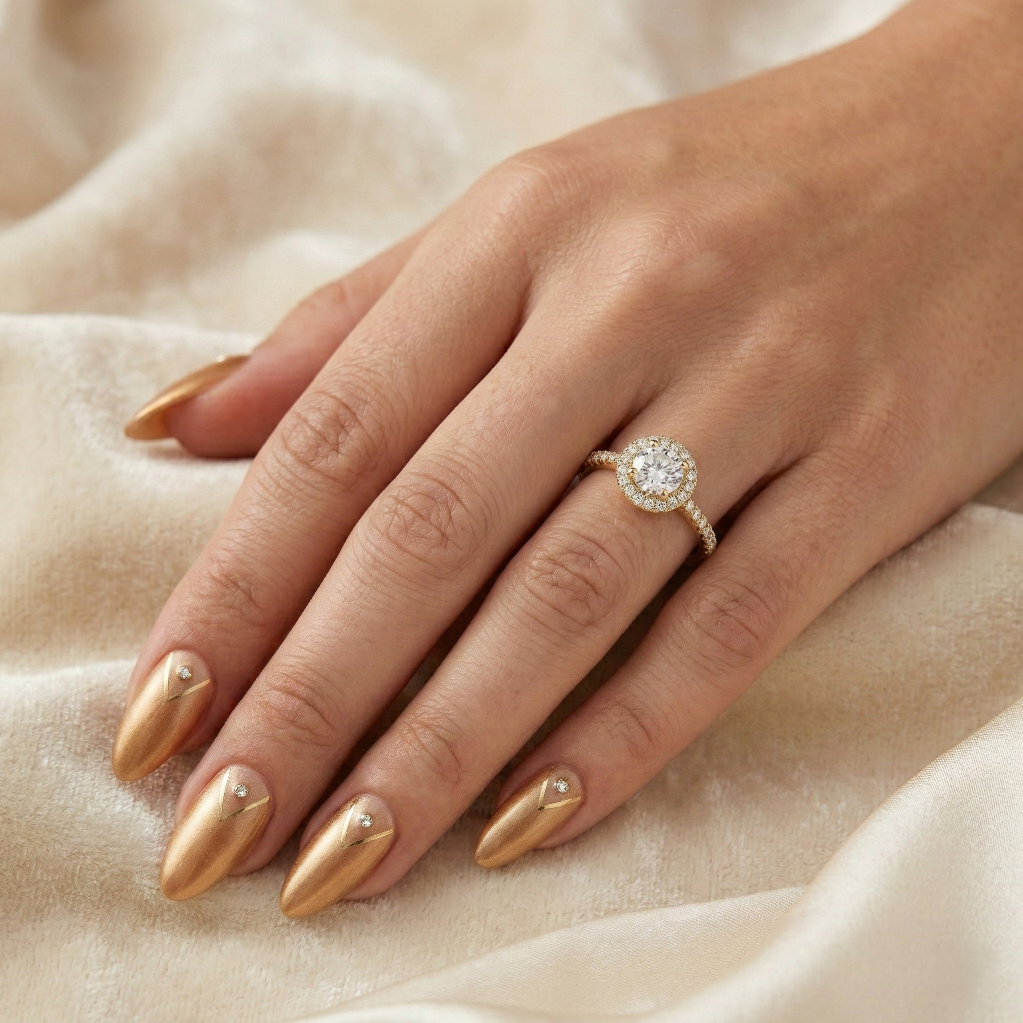 0.41ct Round Cut Natural Diamond Halo Setting Engagement Ring, E / VVS1