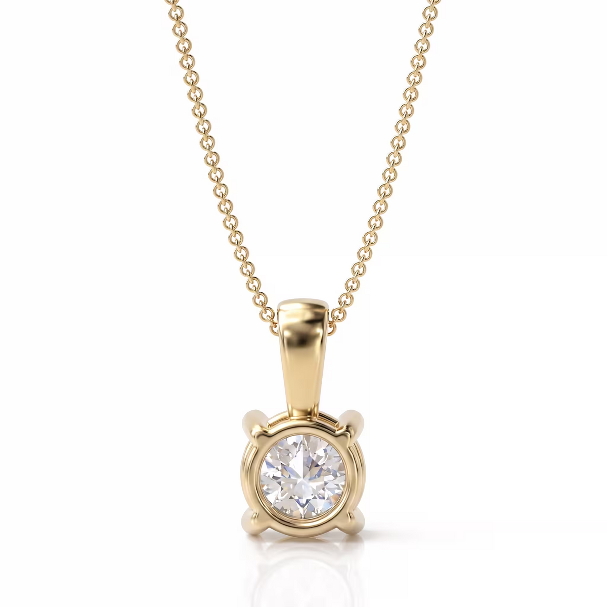 Round Cut Lab Grown Diamond 18K Yellow Gold Solitaire Pendant with Bail