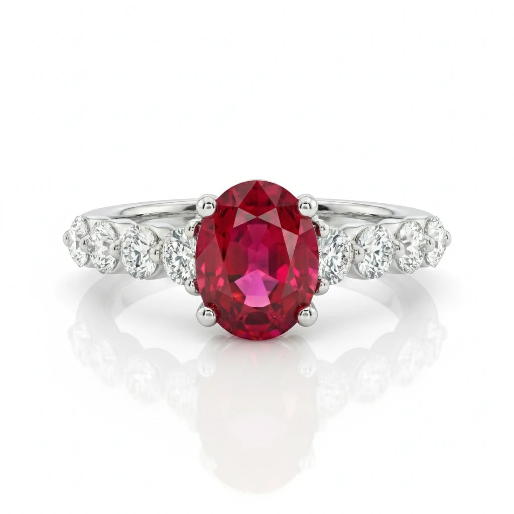 1.08ct Oval Shape Burma Ruby Engagement Ring, 18K Gold Chloe's Jewellers