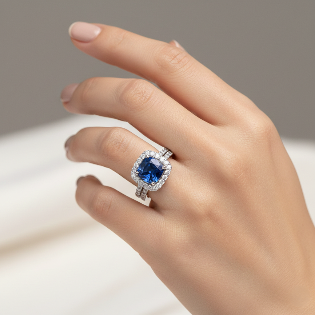Jasmine Double Halo Sapphire Ring Chloe's Jewellers