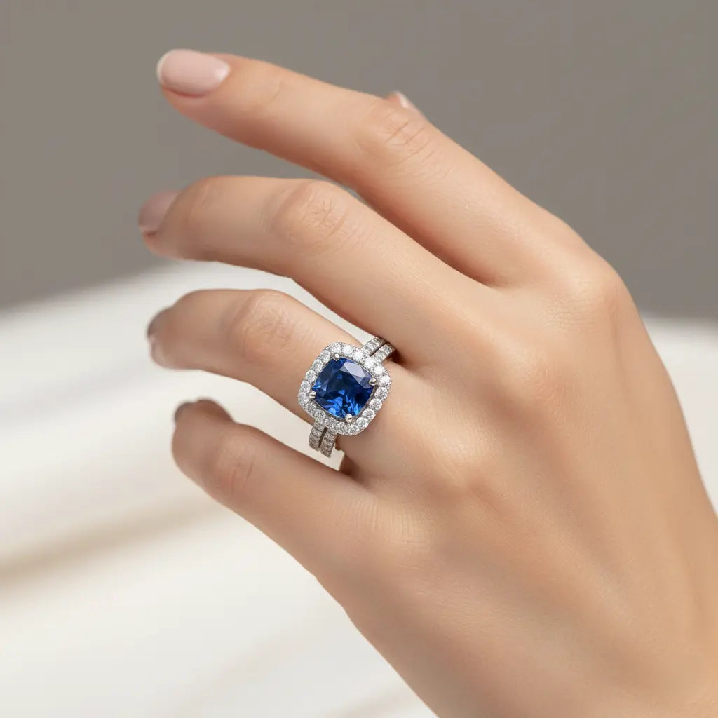 Jasmine Double Halo Sapphire Ring Chloe's Jewellers