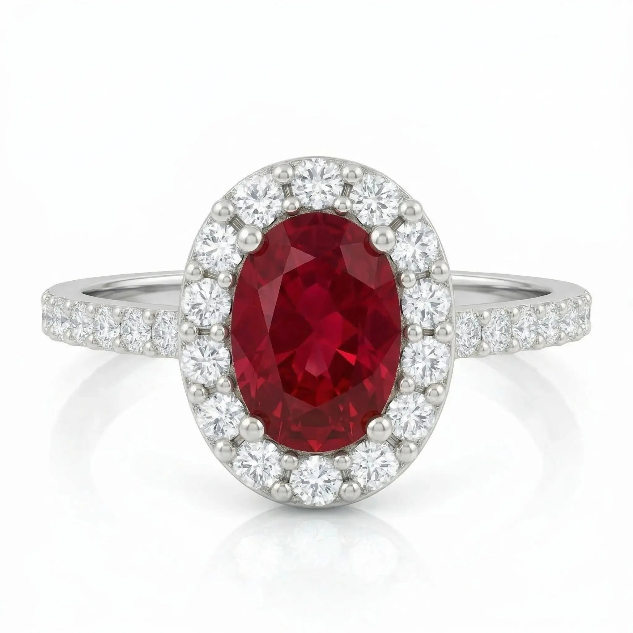 PEONY OVAL HALO RUBY RING Chloe's Jewellers