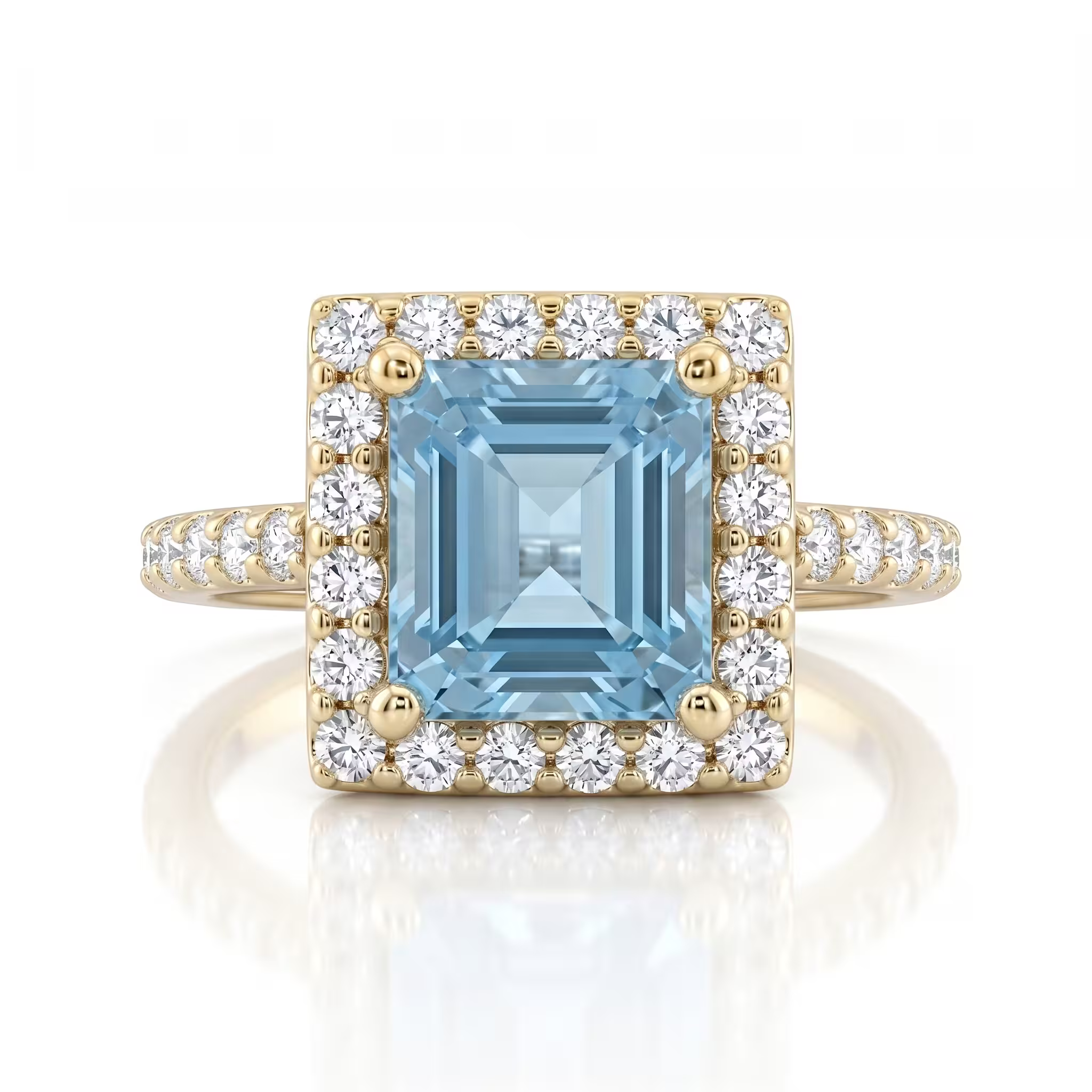 2.31ct Emerald Cut Aquamarine Stone Engagement Ring - 18K Gold