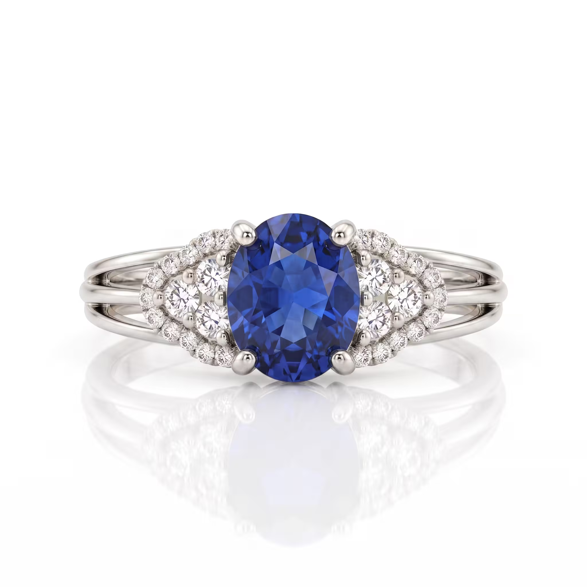 1.55ct Oval Cut Blue Sapphire Split Shank Engagement Ring - 18K Gold Chloe's Jewellers