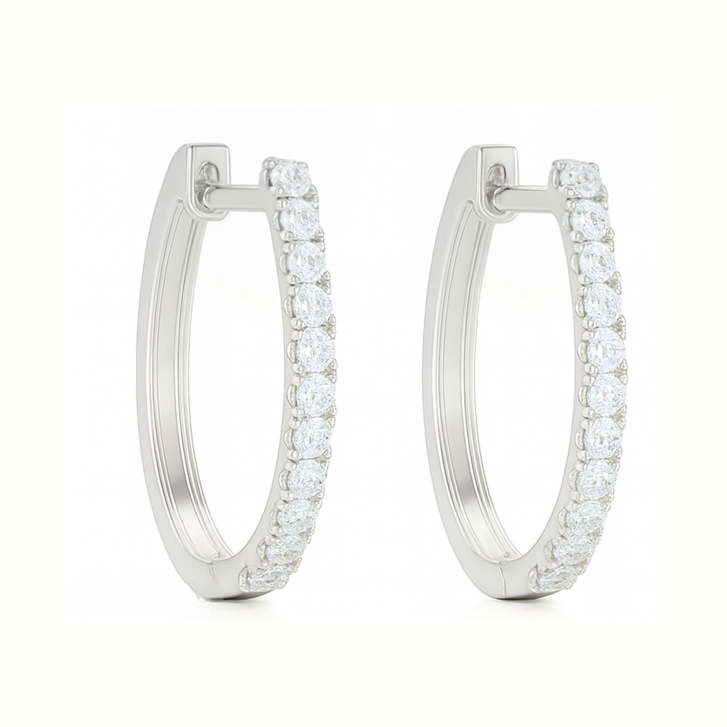 Grain Set Oval Hoop Diamond Earrings 0.24CT
