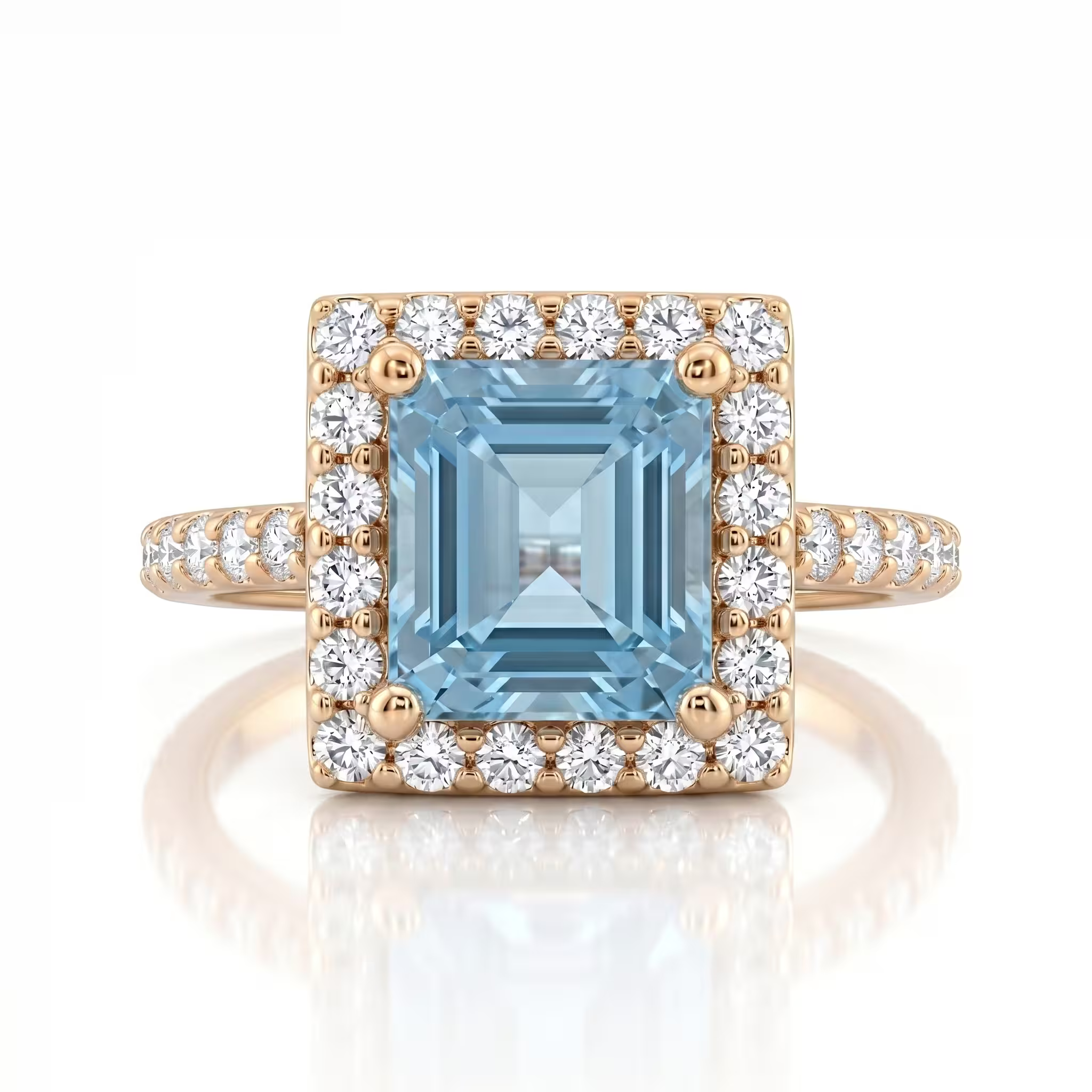 2.31ct Emerald Cut Aquamarine Stone Engagement Ring - 18K Gold