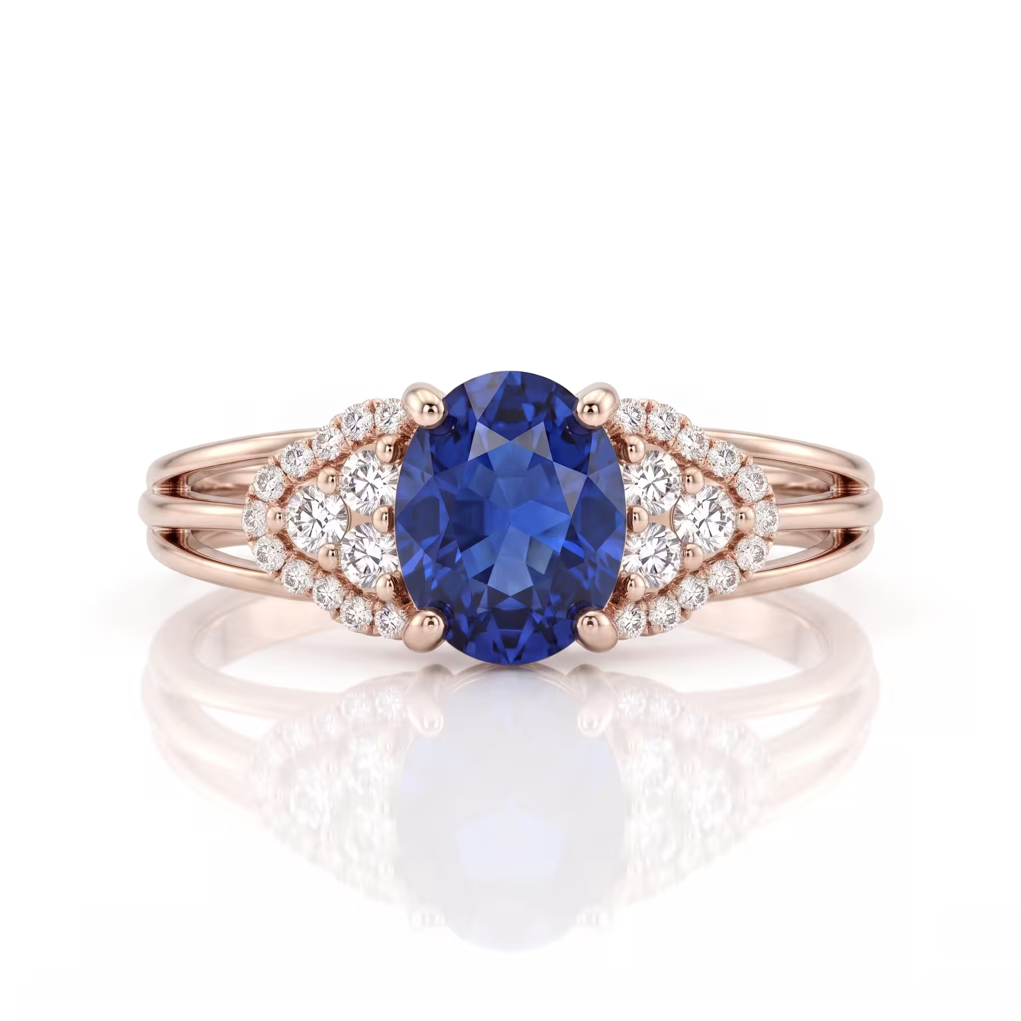 1.55ct Oval Cut Blue Sapphire Split Shank Engagement Ring - 18K Gold Chloe's Jewellers
